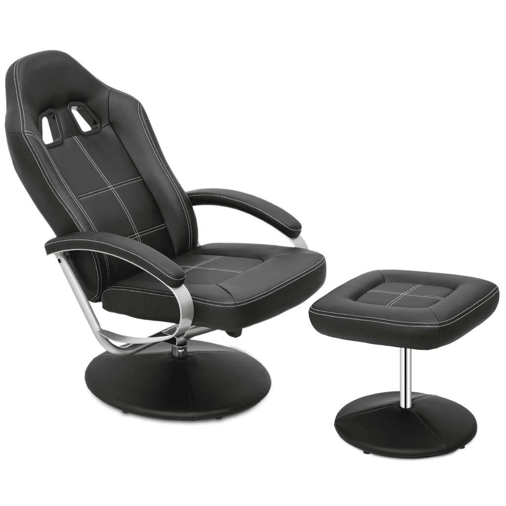 MoNiBloom Recliner Chair with Ottoman, Adjustable Upholstered Video Gaming Chair, PU Leather Swivel Recliner with Footrest and Armrest, Black