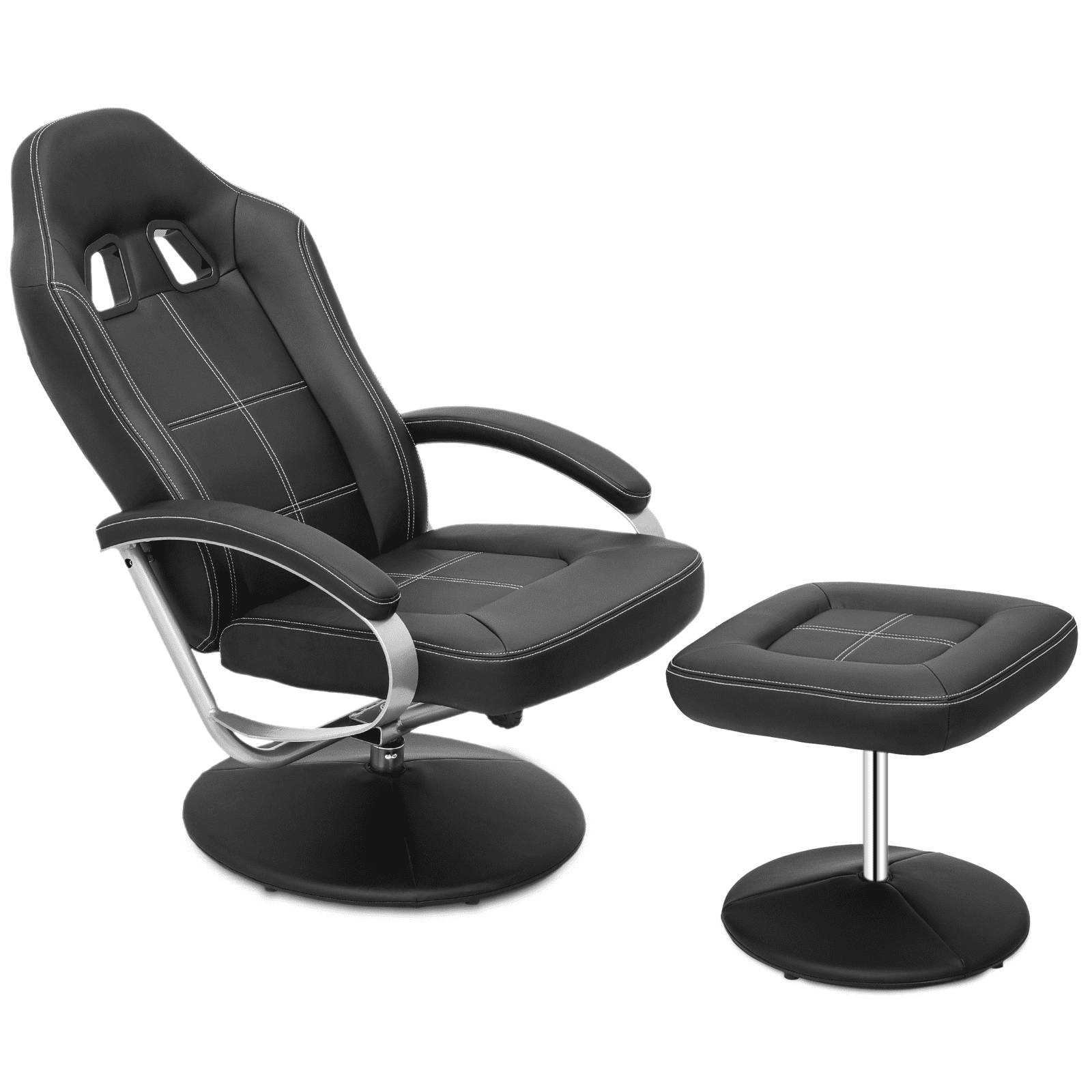 MoNiBloom Recliner Chair with Ottoman, Adjustable Upholstered Video Gaming Chair, PU Leather Swivel Recliner with Footrest and Armrest, Black