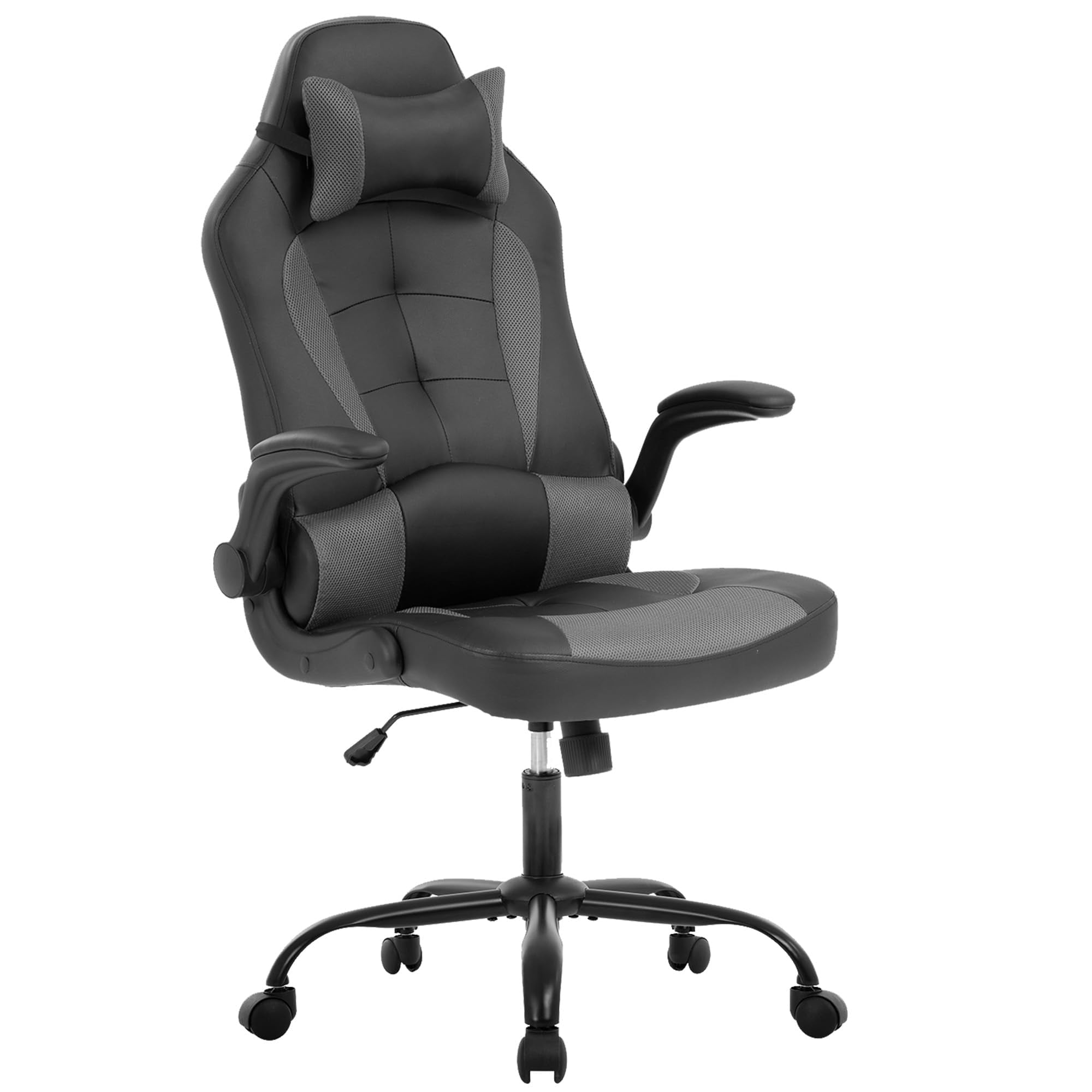 PayLessHere Gaming Chair With Lumbar Support, Adjustable Headrest Office Chair For Adults, Black