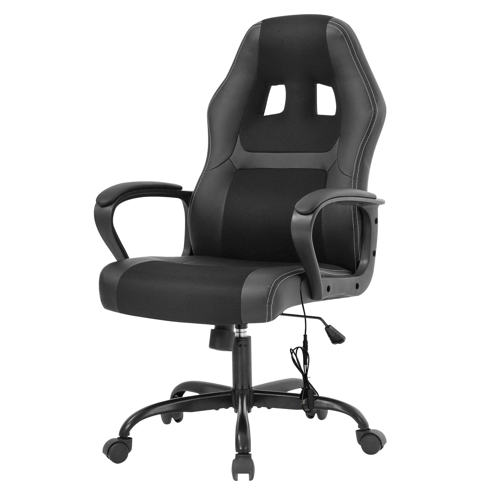 PayLessHere Gaming Office Chair - PU Leather w/Massage & 360° Swivel for Adults，Black