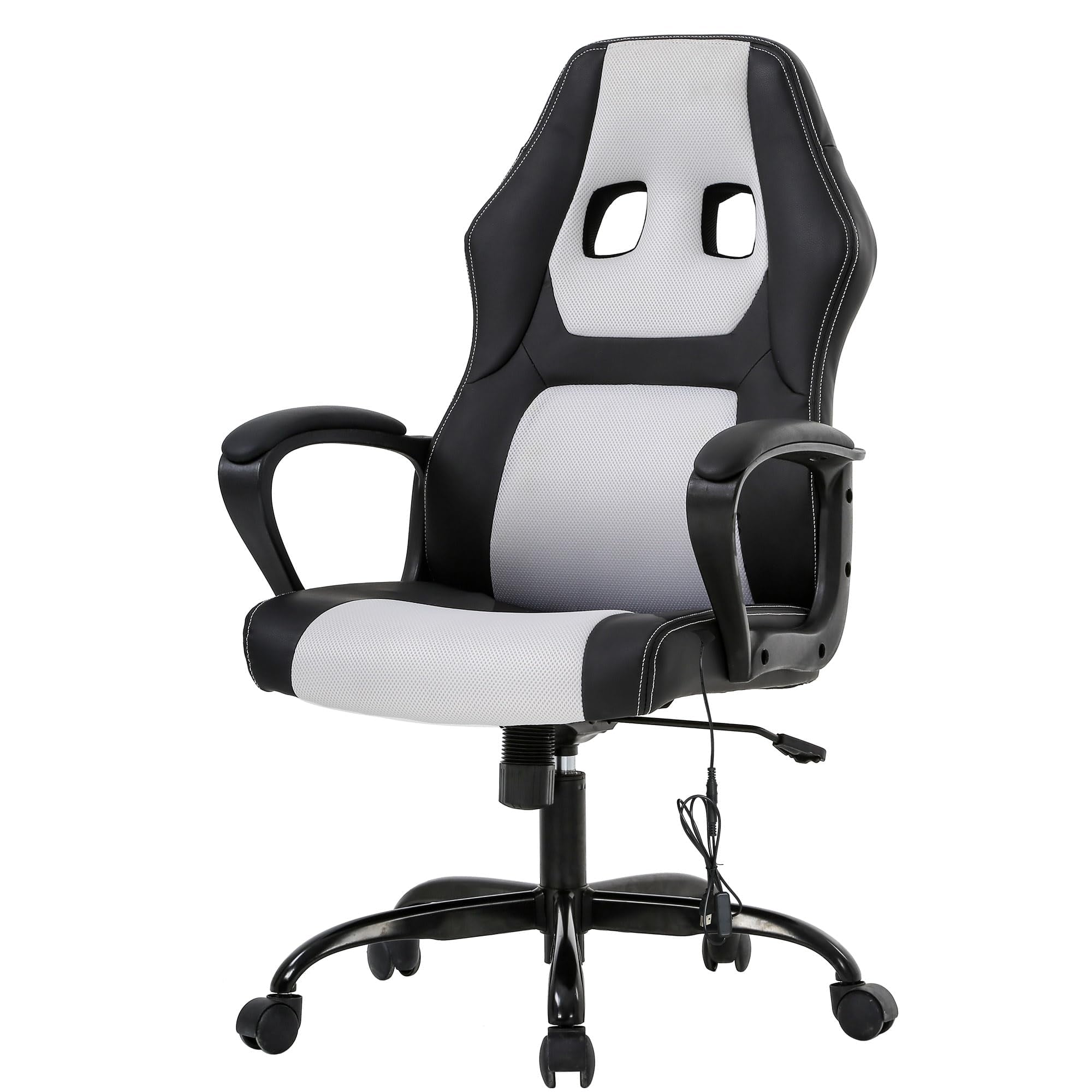 PayLessHere Gaming Office Chair - PU Leather w/Massage & 360° Swivel for Adults，Black