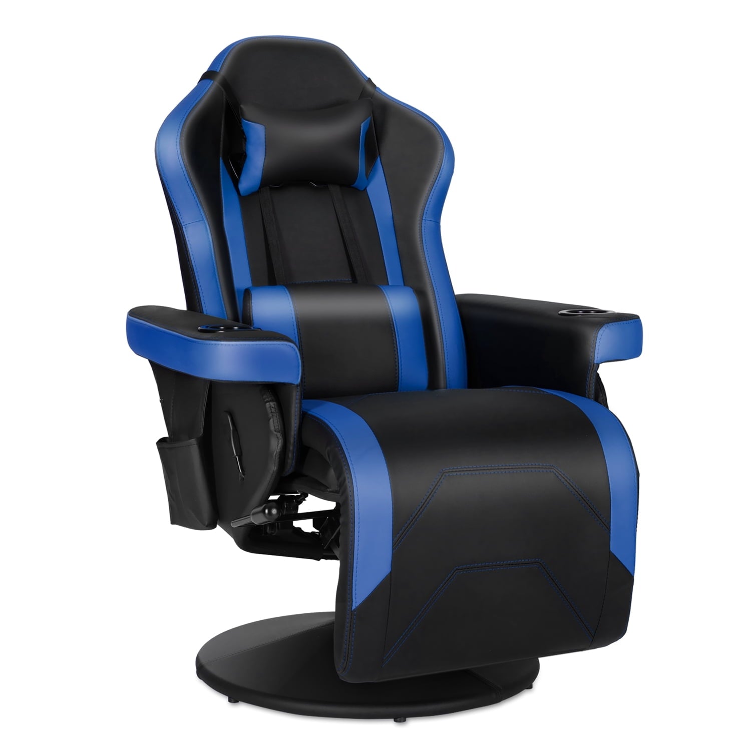 Video Gaming Chair Recliner Ergonomic High Back Swivel Reclining Chair with Cupholder, Headrest, Lumbar Support, Adjustable Backrest and Footrest, Black Blue