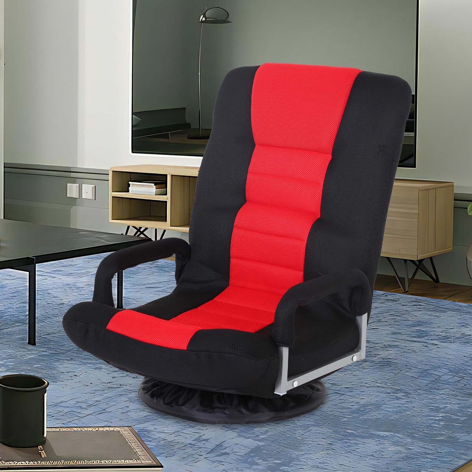 YRLLENSDAN 310 lbs Folding Swivel Gaming Floor Chair Video Game, 5 Positions Gaming Chairs for Adults Recliner Without Wheels Adjustable Backrest Rocker Floor Gamer Chair with Armrest Handles