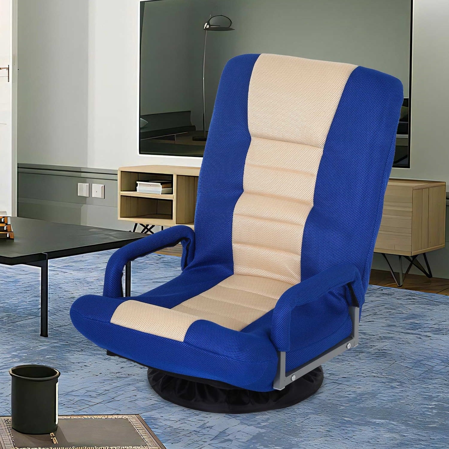YRLLENSDAN 310 lbs Folding Swivel Gaming Floor Chair Video Game, 5 Positions Gaming Chairs for Adults Recliner Without Wheels Adjustable Backrest Rocker Floor Gamer Chair with Armrest Handles