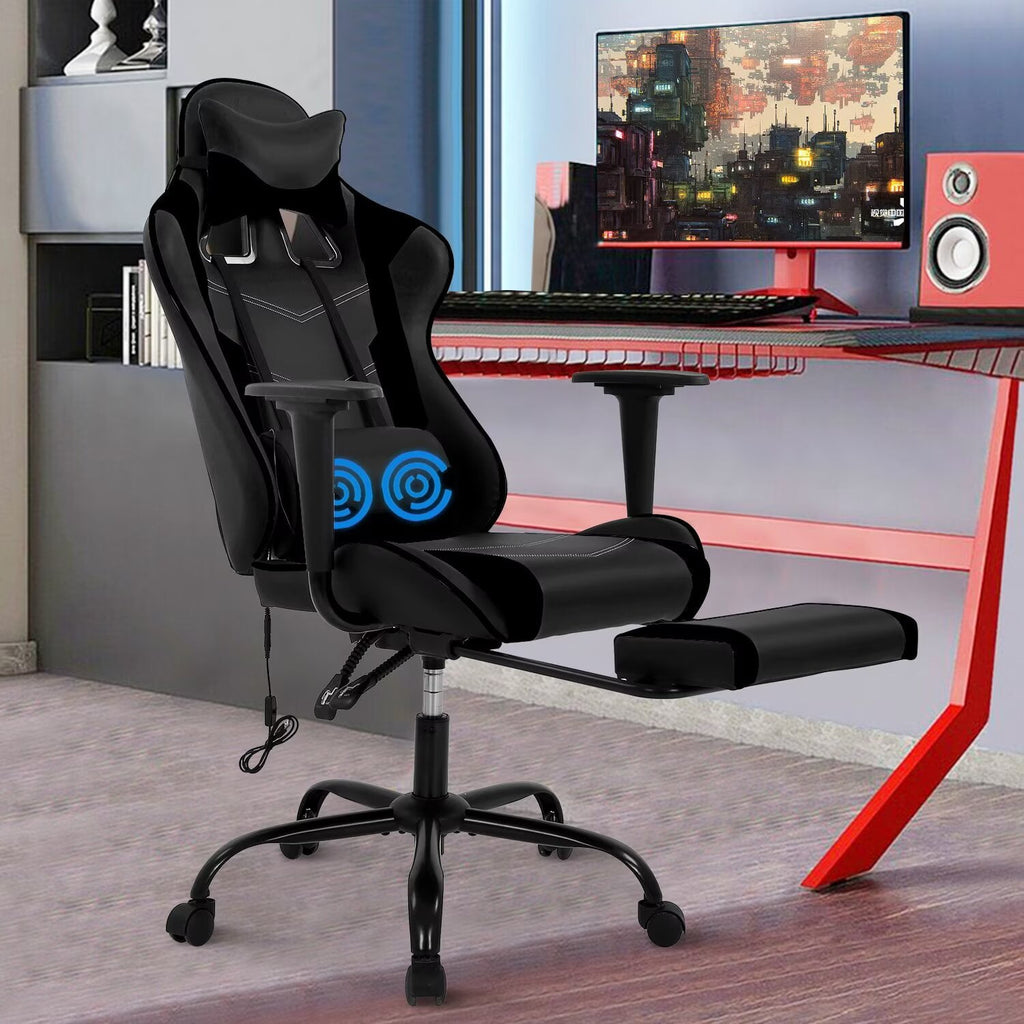 YRLLENSDAN Adjustable Office Chair with Lumbar Support, Reclining Gaming Chair with Massager, Ergonomic High Back Computer Chair with Footrest and Lumbar Support, White
