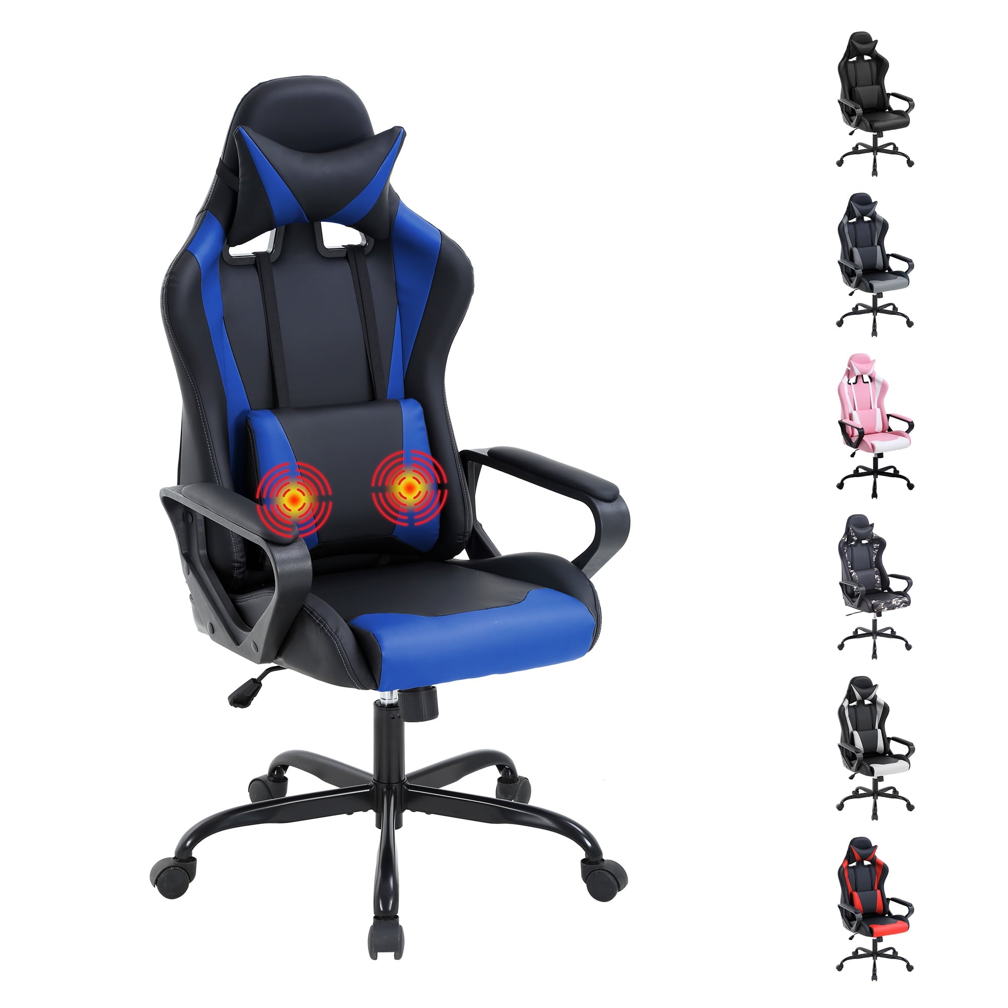 YRLLENSDAN Ergonomic Gaming Chair Video Game with Massager, Black Computer Chair with Arms and Back Support Adjustable Height High-Back Office Chair with Lumbar Support