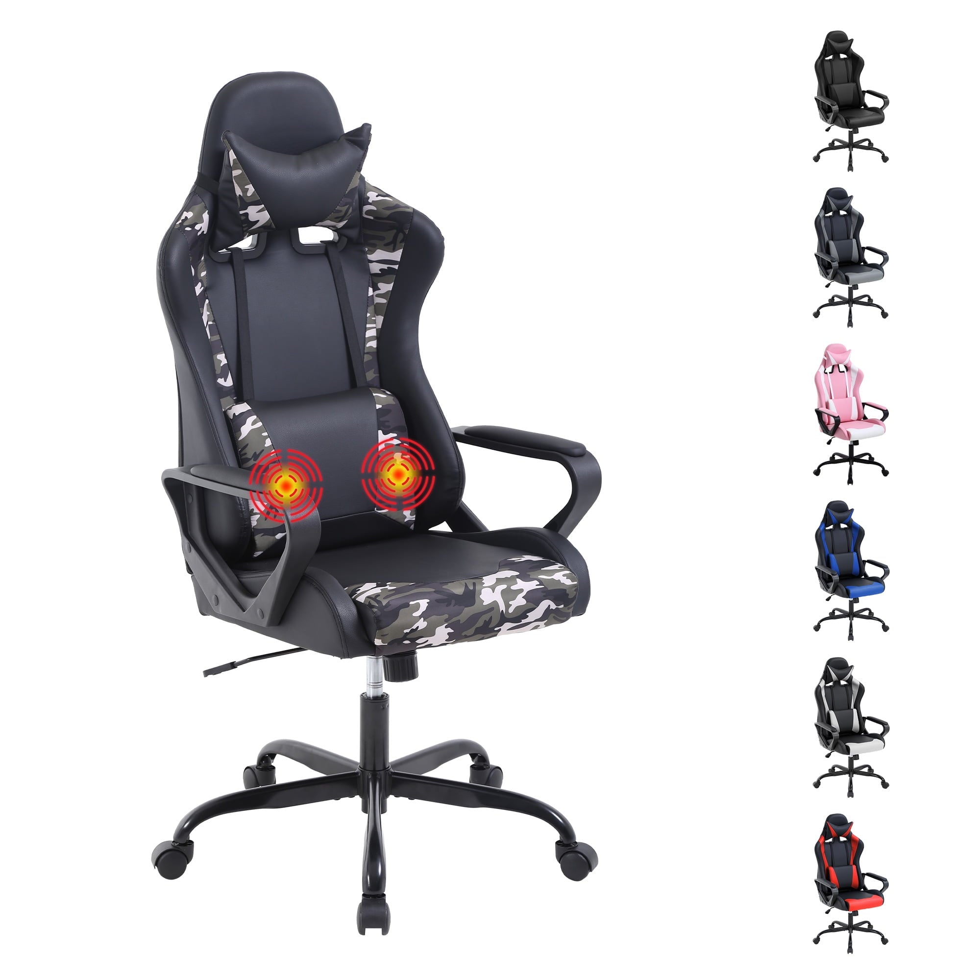 YRLLENSDAN Ergonomic Gaming Chair Video Game with Massager, Black Computer Chair with Arms and Back Support Adjustable Height High-Back Office Chair with Lumbar Support