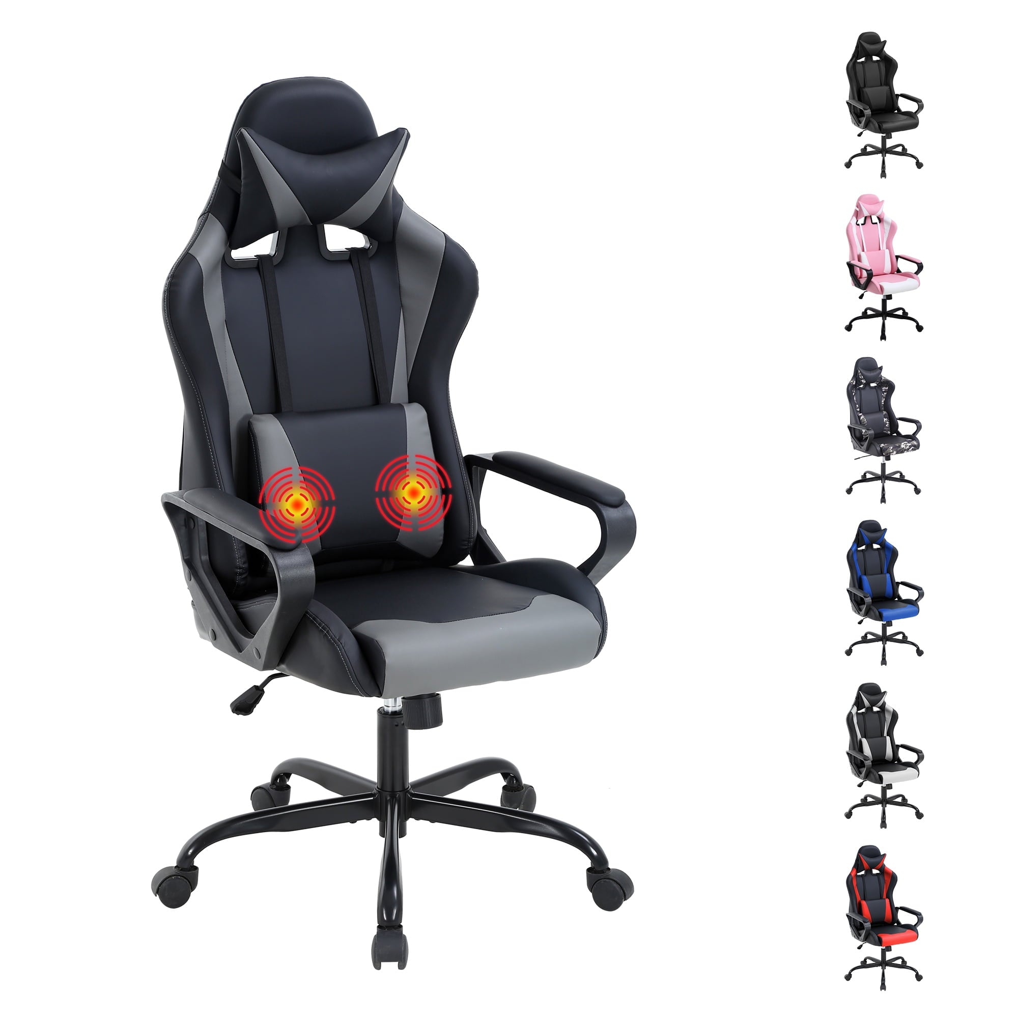 YRLLENSDAN Ergonomic Gaming Chair Video Game with Massager, Black Computer Chair with Arms and Back Support Adjustable Height High-Back Office Chair with Lumbar Support