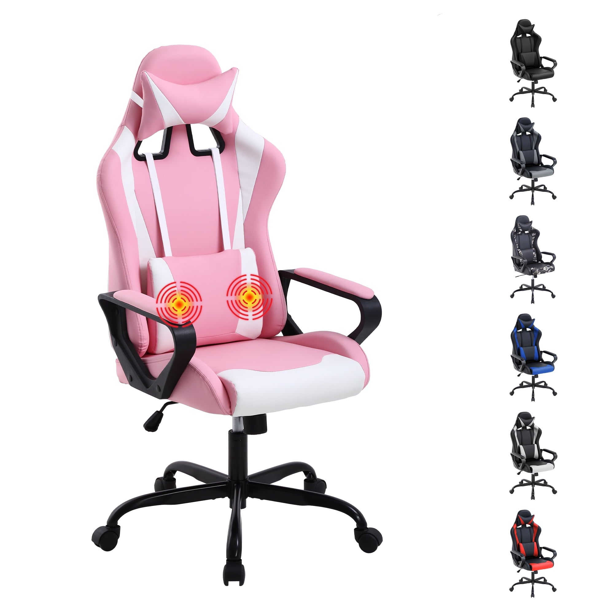 YRLLENSDAN Ergonomic Gaming Chair Video Game with Massager, Black Computer Chair with Arms and Back Support Adjustable Height High-Back Office Chair with Lumbar Support