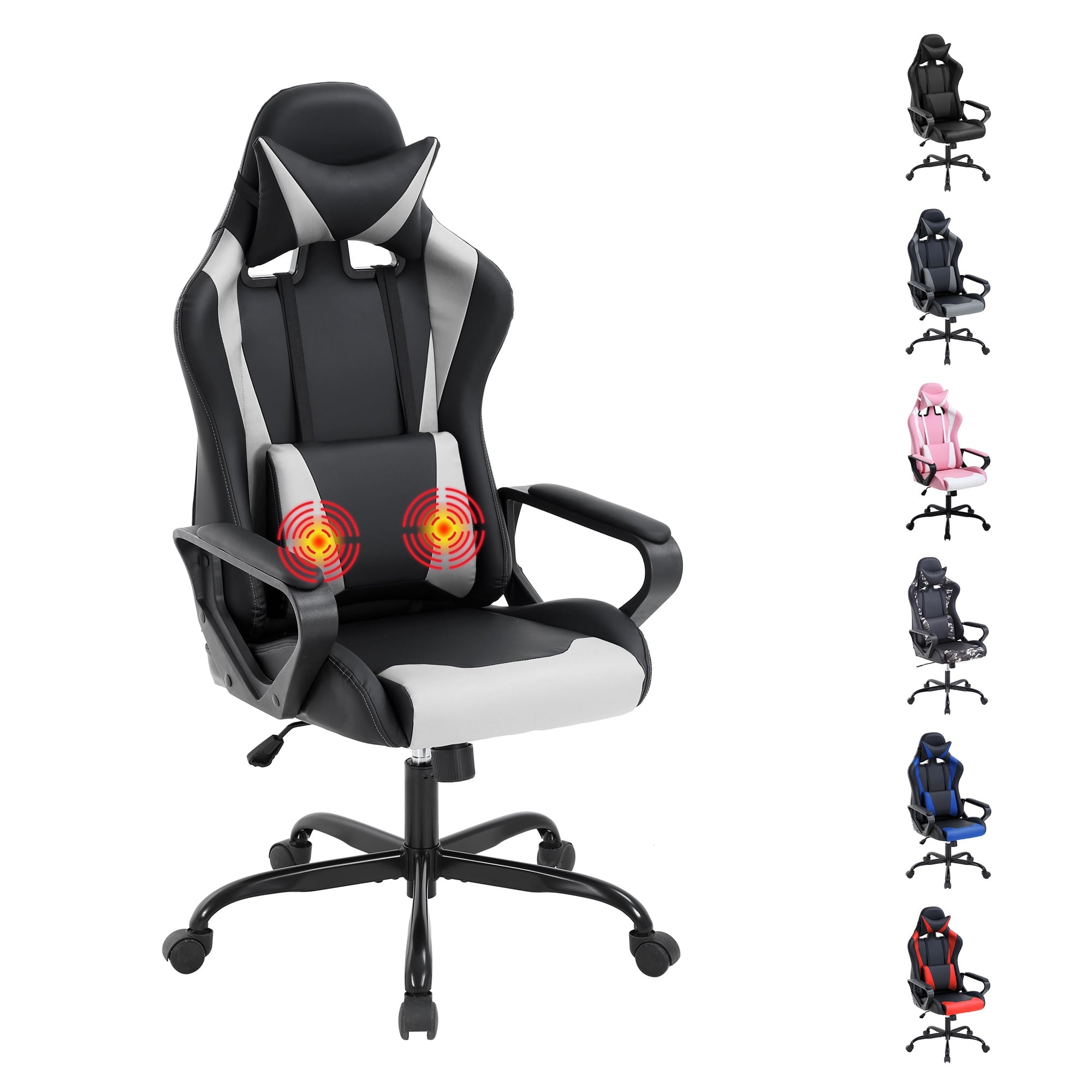 YRLLENSDAN Ergonomic Gaming Chair Video Game with Massager, Black Computer Chair with Arms and Back Support Adjustable Height High-Back Office Chair with Lumbar Support