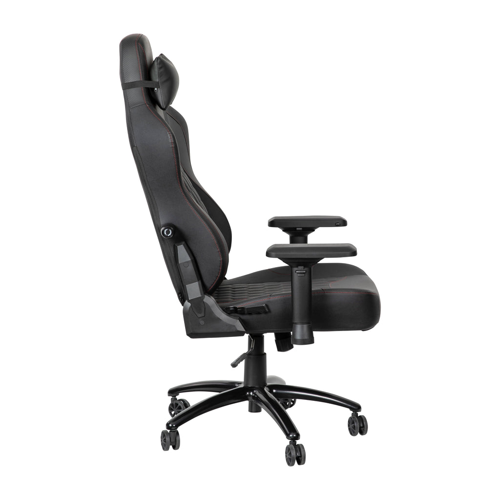 EMMA + OLIVER Gaming Chair with Adjustable Lumbar Support and Head Pillow, Black/Red