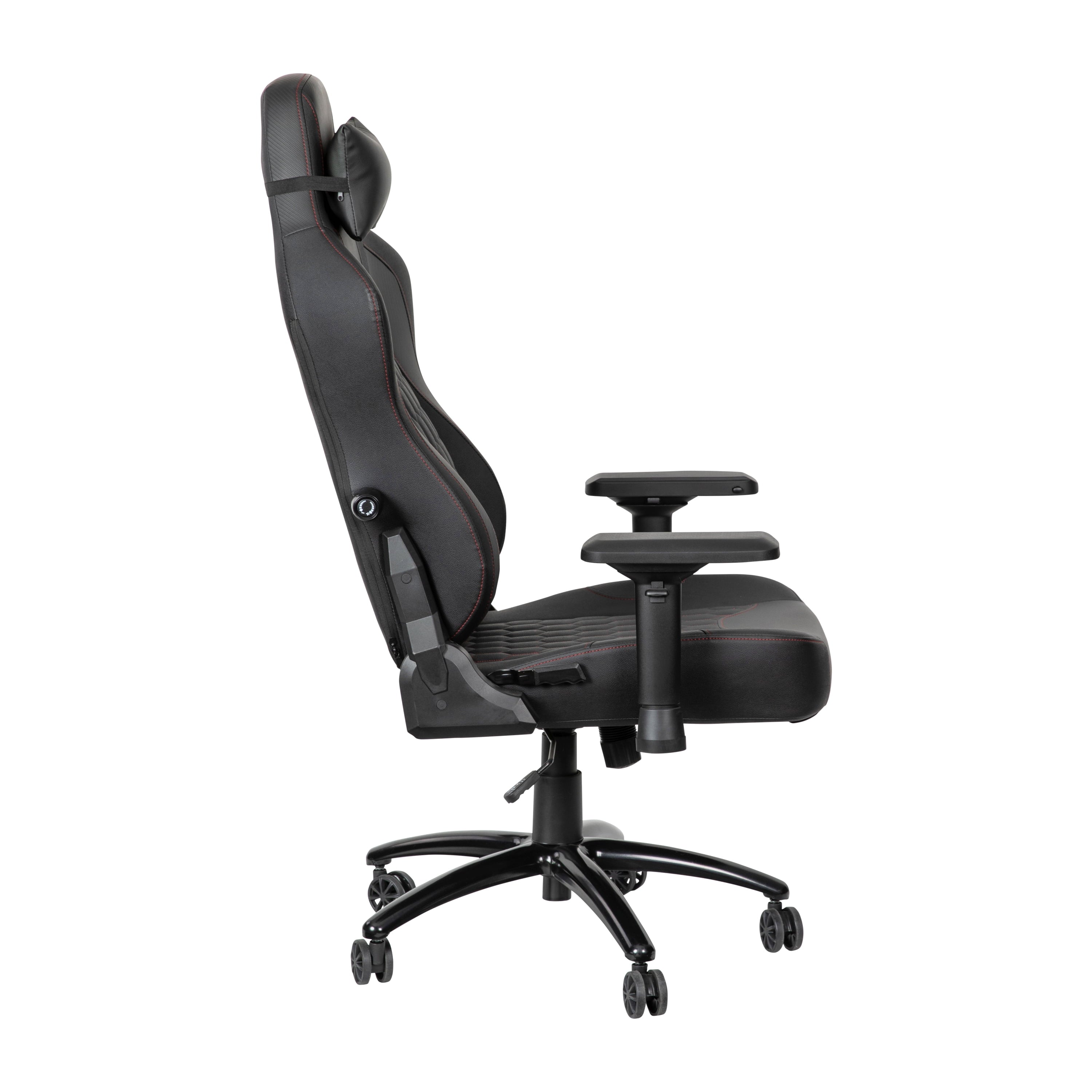 EMMA + OLIVER Gaming Chair with Adjustable Lumbar Support and Head Pillow, Black/Red