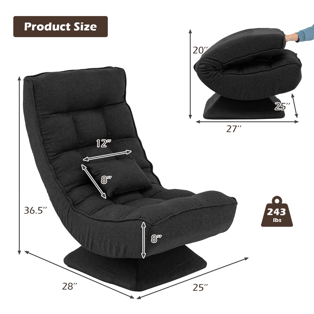 Costway 360° Swivel Floor Chair 5-Level Adjustable Lazy Chair w/ Massage Pillow Black