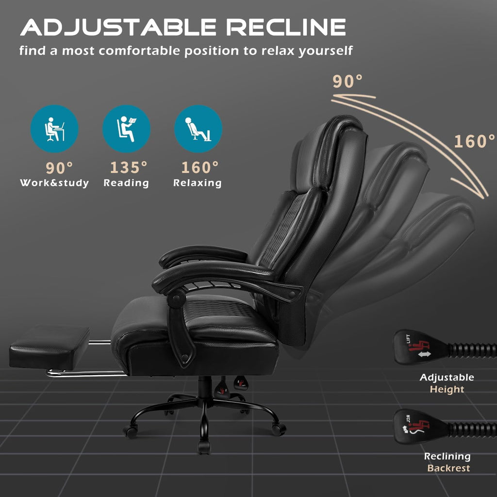 VITESSE Office Chair,Executive Heavy Duty Office Chair with Foot Rest Ergonomic High Back Computer Gaming Chairs Home Office 400lbs,Big and Tall Office Chair with Lumbar Support (Black)