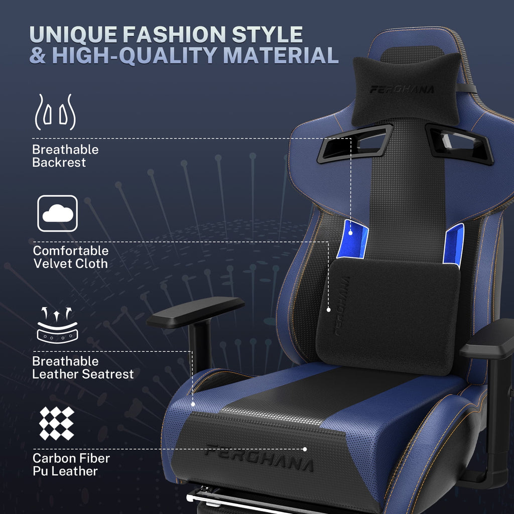 Luxvie Gaming Chair with Footrest Ergonomic Office Chair with Massage Lumbar Support & Headrest High Back Computer Game Chair for Adults and Kids, Blue