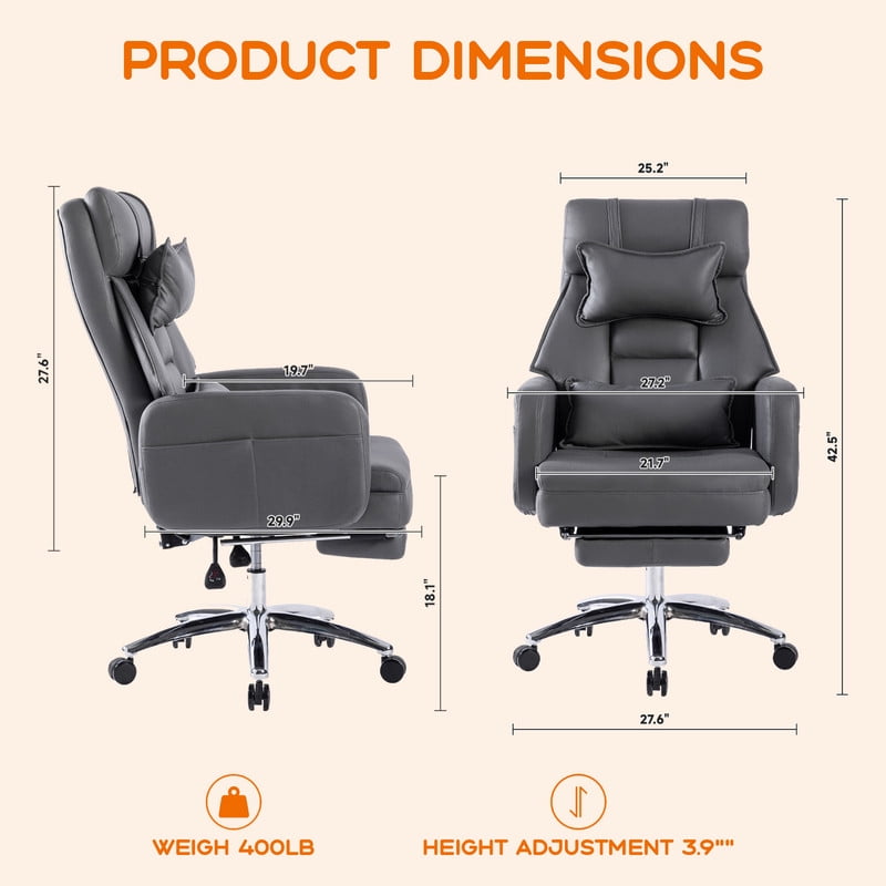 EBQOSK Swivel Ergonomic Office Chair, Technology Leather High Back Office Chair with Lumbar Support Headrest, Sedentary Comfortable Boss Chair, 155° Reclining Computer Chair Dark Gray
