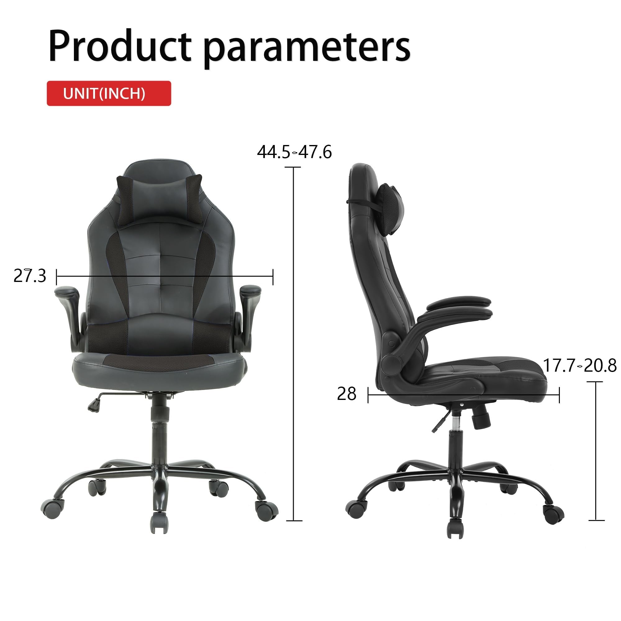 PayLessHere Gaming Chair With Lumbar Support, Adjustable Headrest Office Chair For Adults, Black