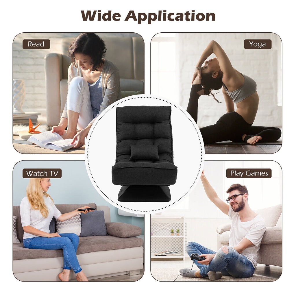Costway 360° Swivel Floor Chair 5-Level Adjustable Lazy Chair w/ Massage Pillow Black
