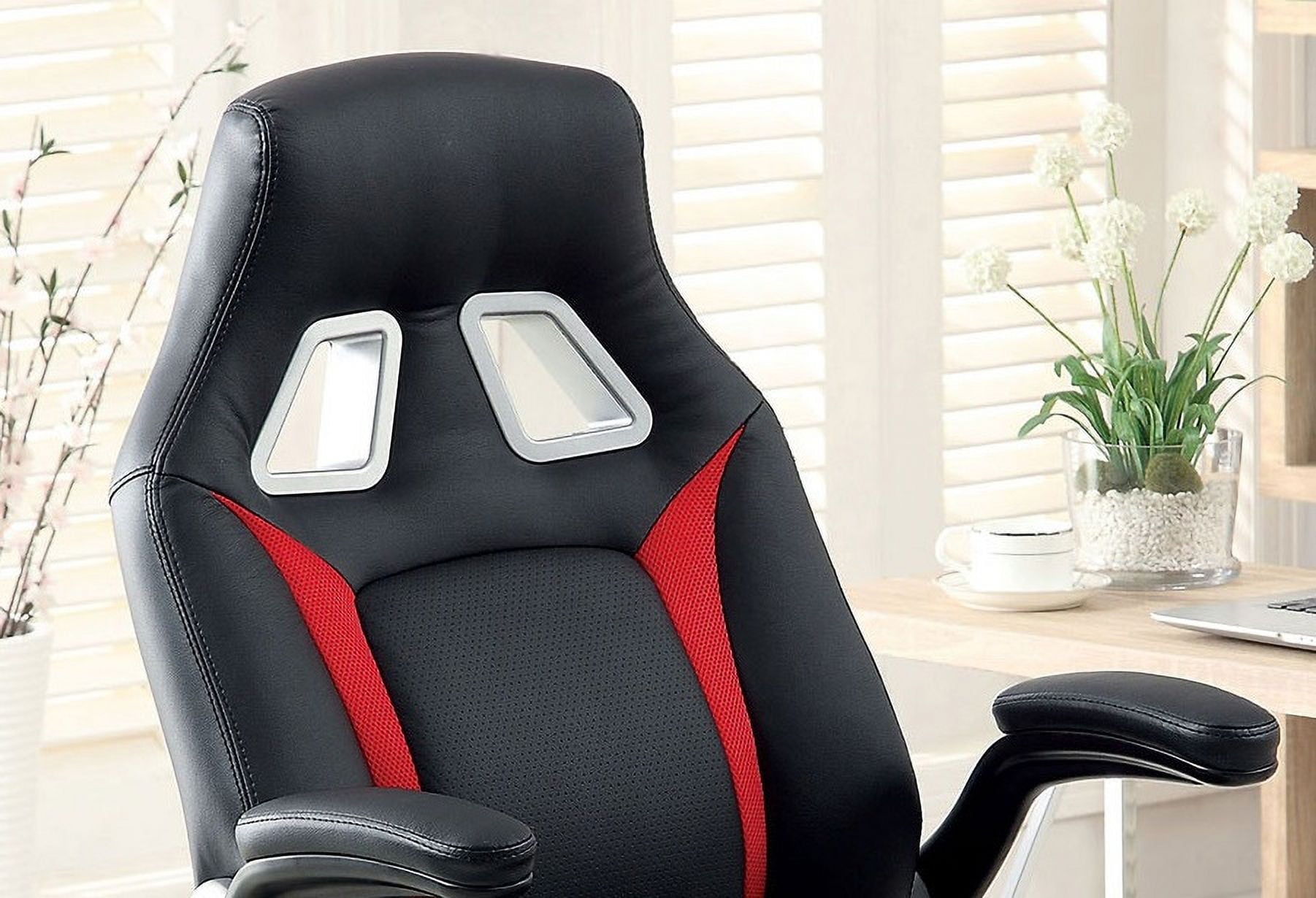 JONPONY Gaming Chair Upholstered 1pc Comfort Adjustable Chair Relax Office Chair Work Black And Red Color Padded Armrests