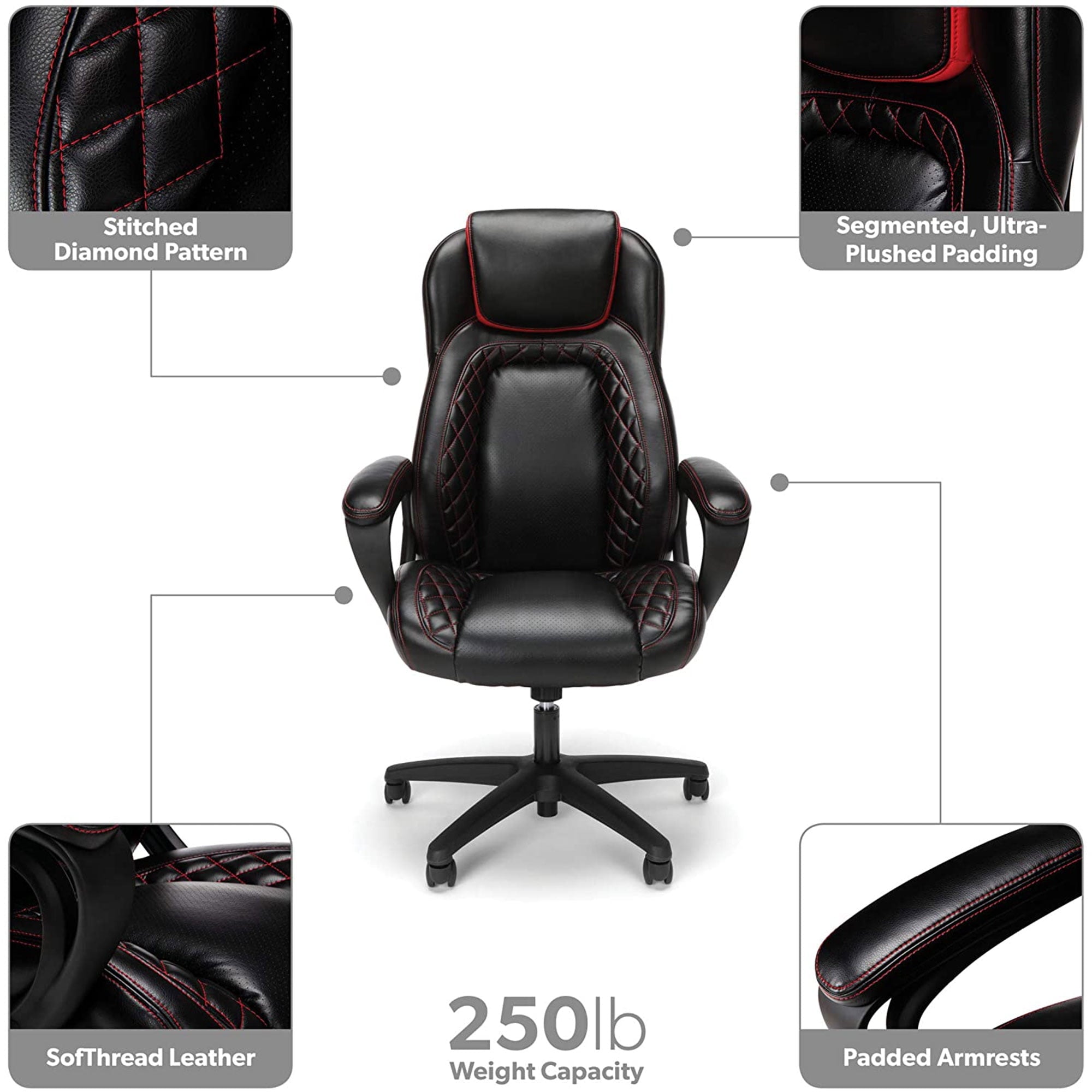 OFM ESS Racing Style SofThread Leather High Back Office Computer Chair, Red