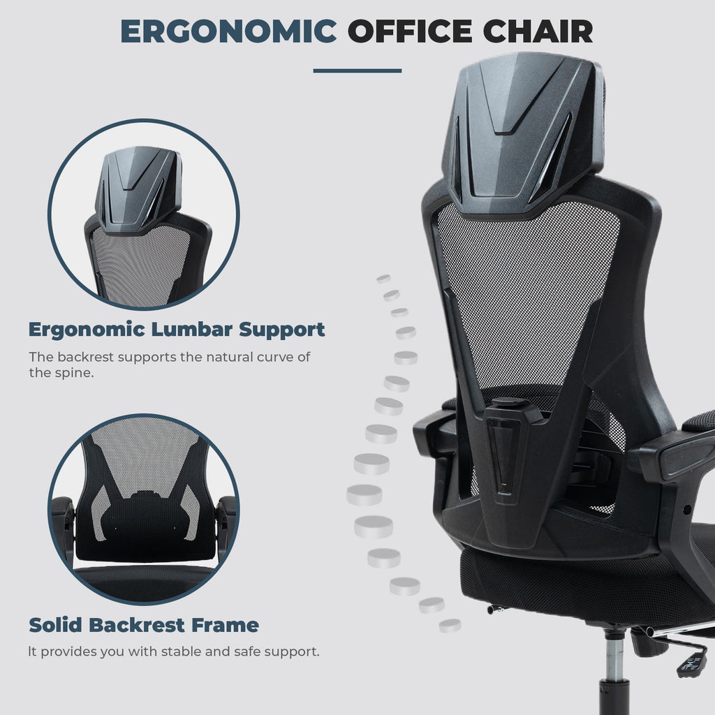Alvantor High Back Ergonomic Office Chair, Adjustable Lumbar Support & Headrest, Black