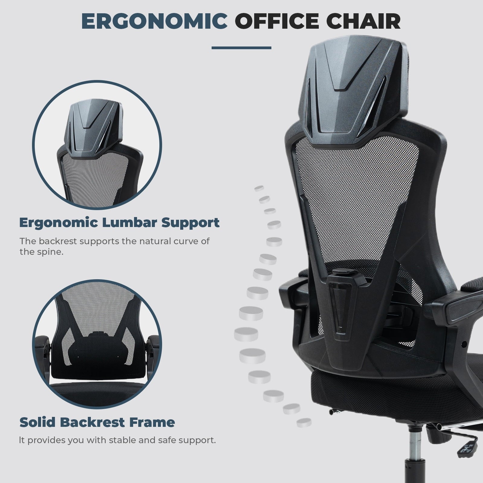Alvantor High Back Ergonomic Office Chair, Adjustable Lumbar Support & Headrest, Black