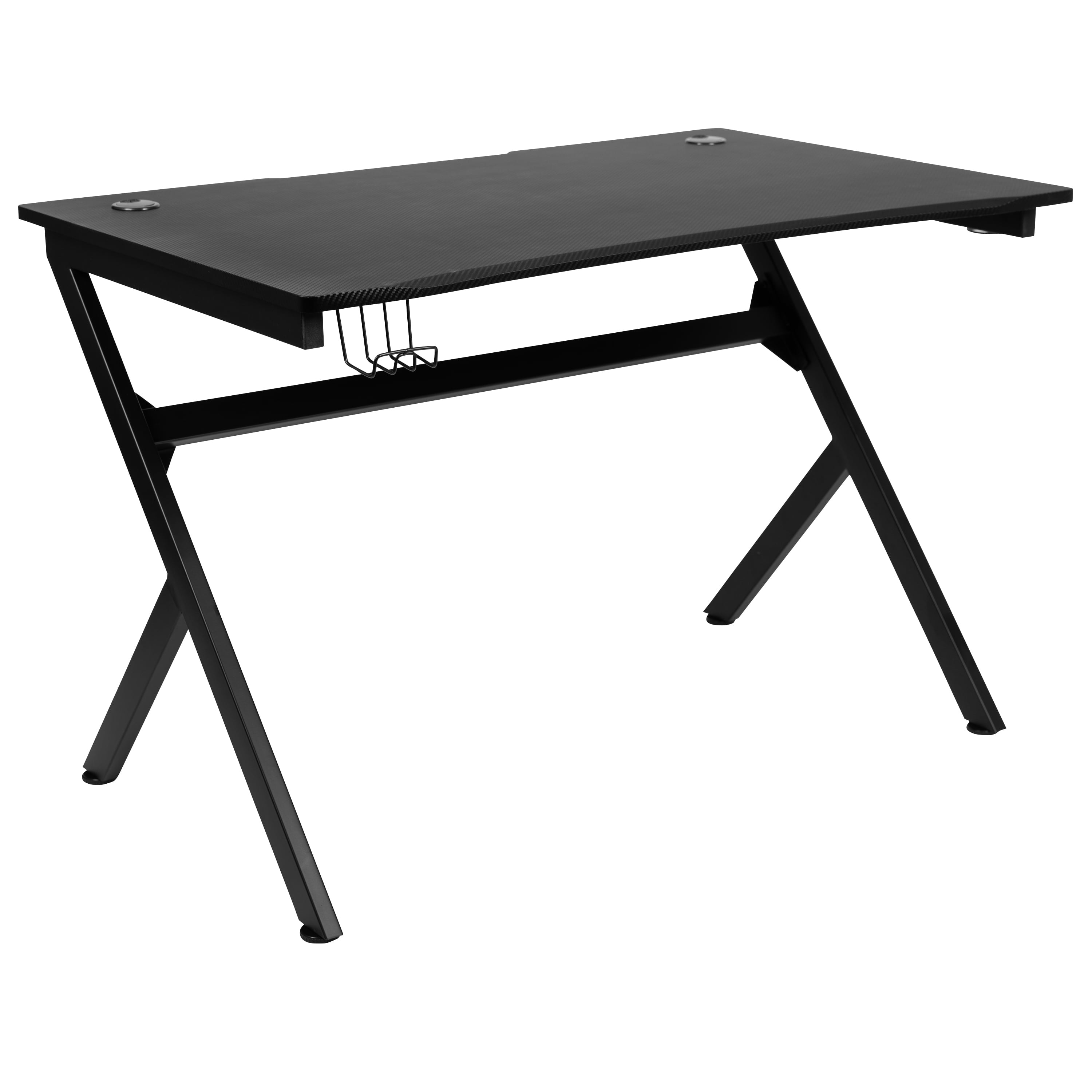 Emma + Oliver Black/Black Gaming Desk Set - Cup/Headset Holder/Reclining & Footrest