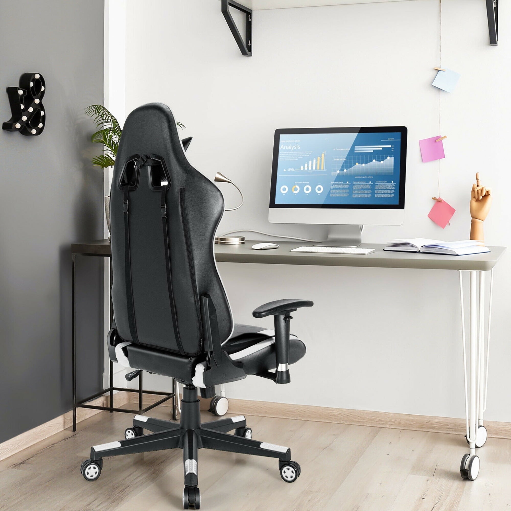 Gymax Gaming Chair Adjustable Swivel Racing Style Computer Office Chair White