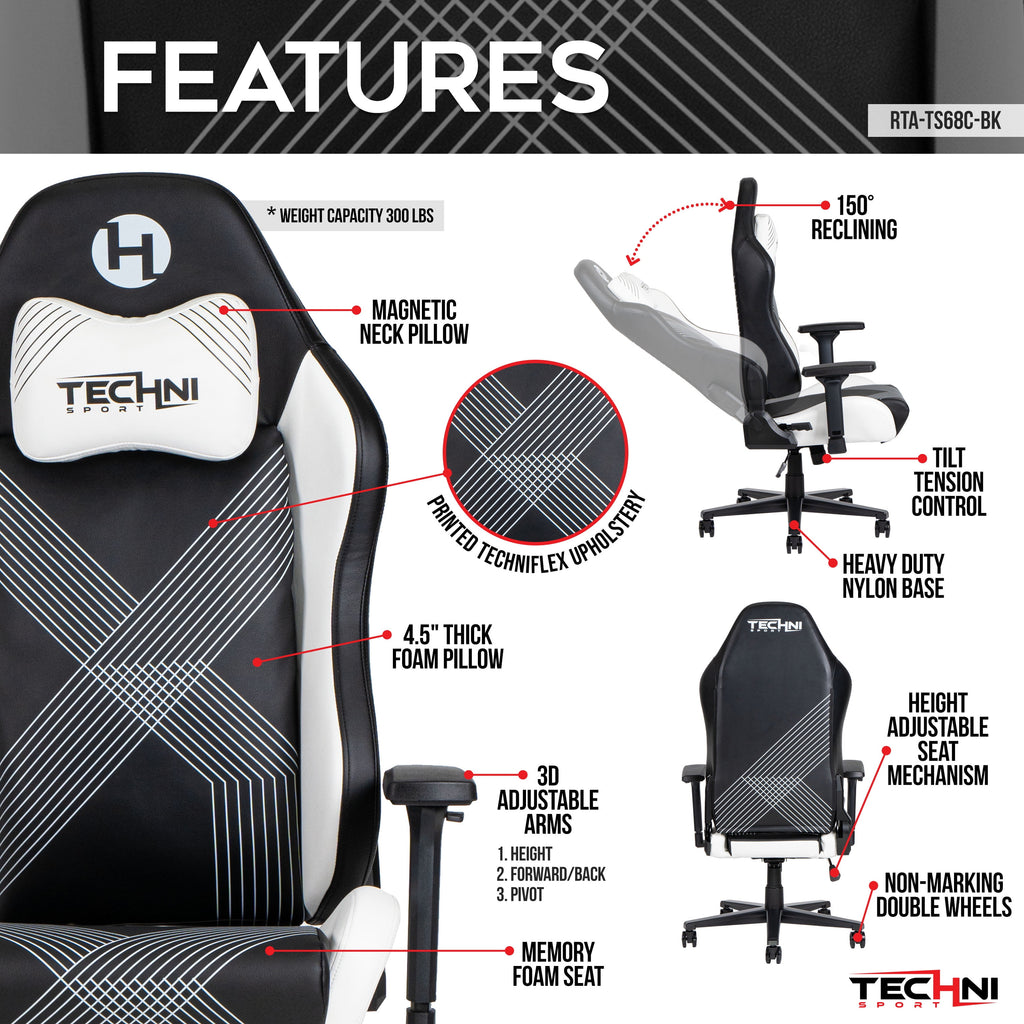 Techni Sport Comfort Edge Black Gaming Chair RTA-TS68C-BK