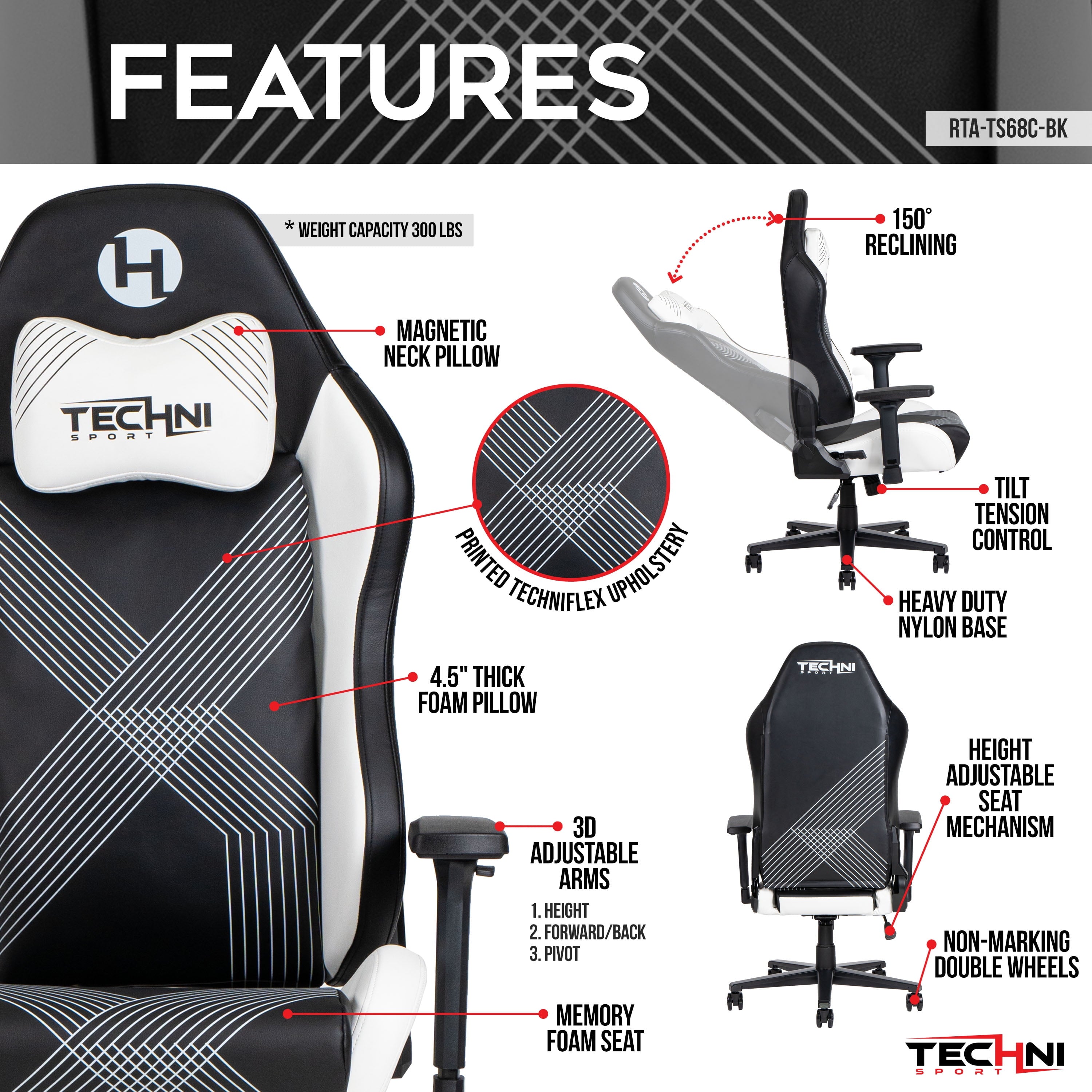 Techni Sport Comfort Edge Black Gaming Chair RTA-TS68C-BK