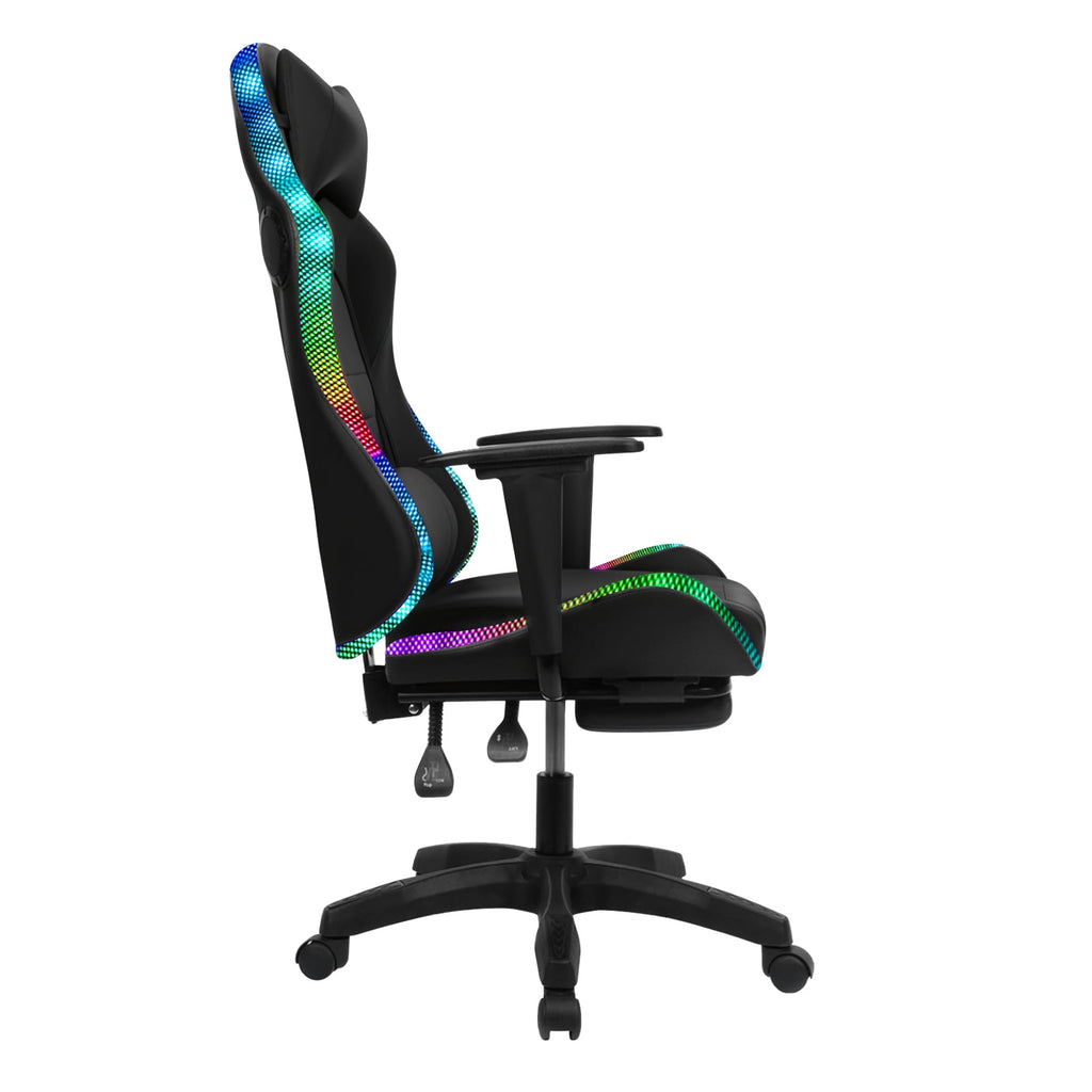 AQRS Gaming Chair with Retractable Footrest, 350lbs Load Capacity Office Executive Chair with Two Bluetooth-compatible Speakers, Multiple RGB LED Light Modes 360 Degree Rotation Game Chair