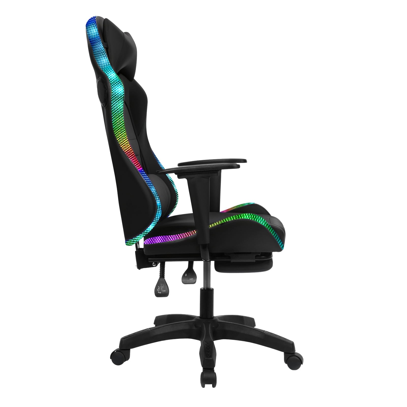 AQRS Gaming Chair with Retractable Footrest, 350lbs Load Capacity Office Executive Chair with Two Bluetooth-compatible Speakers, Multiple RGB LED Light Modes 360 Degree Rotation Game Chair