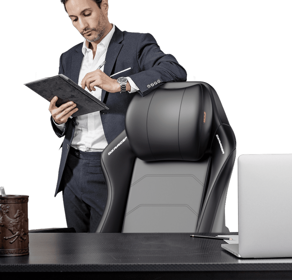 DXRacer Master Series Luxury Egnomic Office Chair for Big and Tall, with EPU Leatherette Upholstery, head rest and intergrated lumbar support, Black