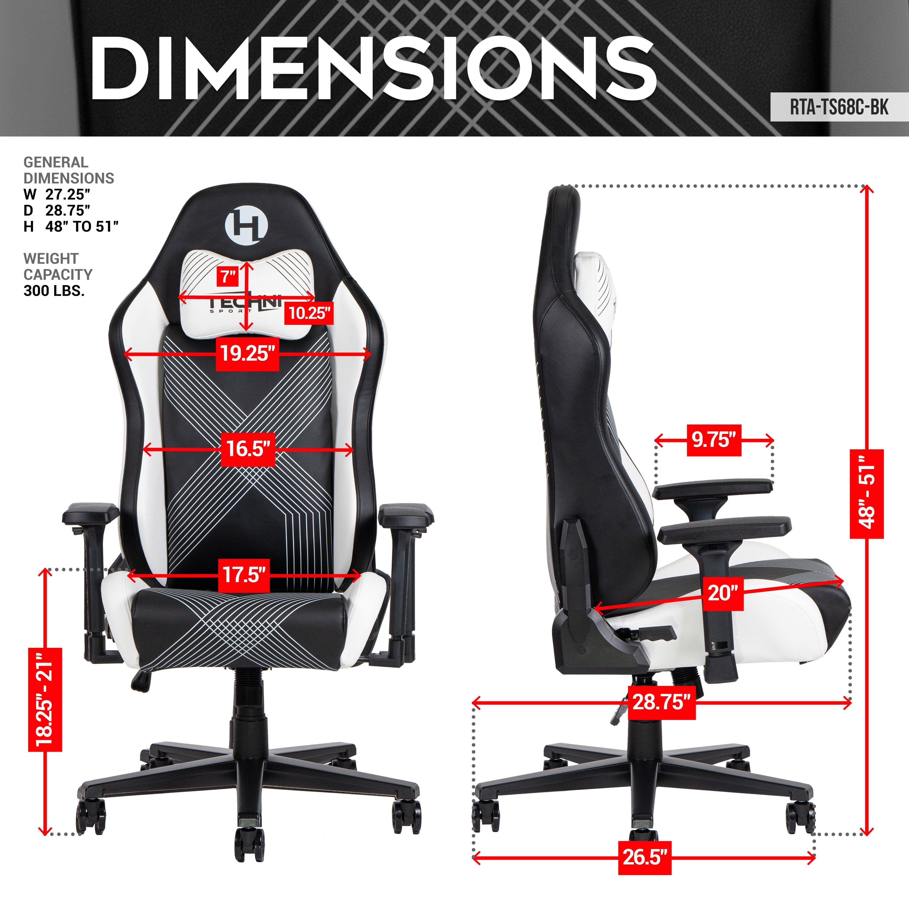 Techni Sport Comfort Edge Black Gaming Chair RTA-TS68C-BK