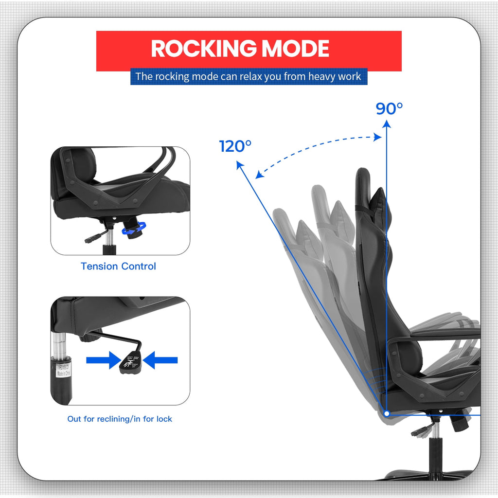 YRLLENSDAN Ergonomic Gaming Chair Video Game with Massager, Black Computer Chair with Arms and Back Support Adjustable Height High-Back Office Chair with Lumbar Support