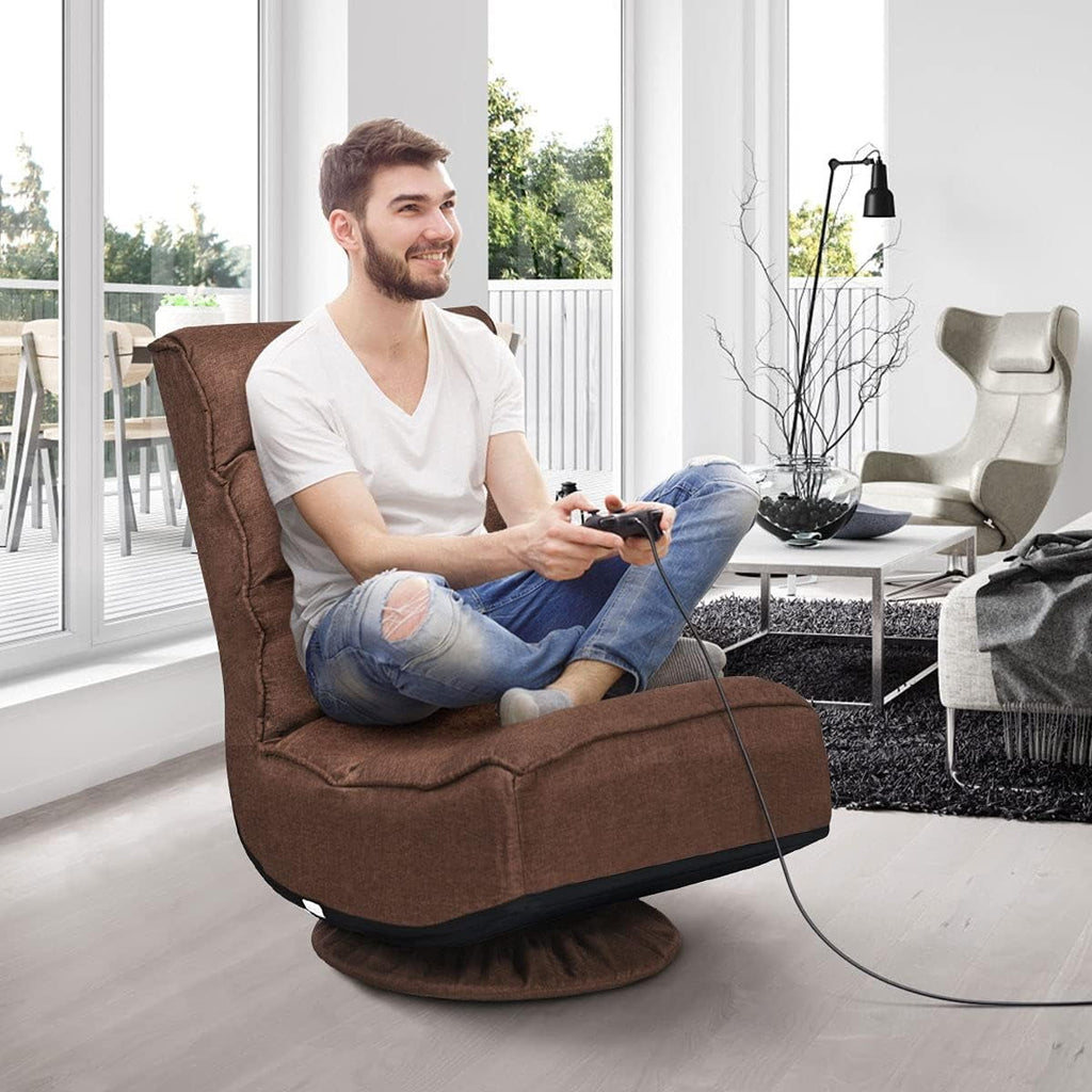Killeryuki 360 Degree Swivel Gaming Chair, 6 Position Adjustable Folding Floor Chair, 300lb Spring Support, Comfortable Padded Backrest, Lazy Sofa Chair Game Rocker for Teens Adults (Coffee)