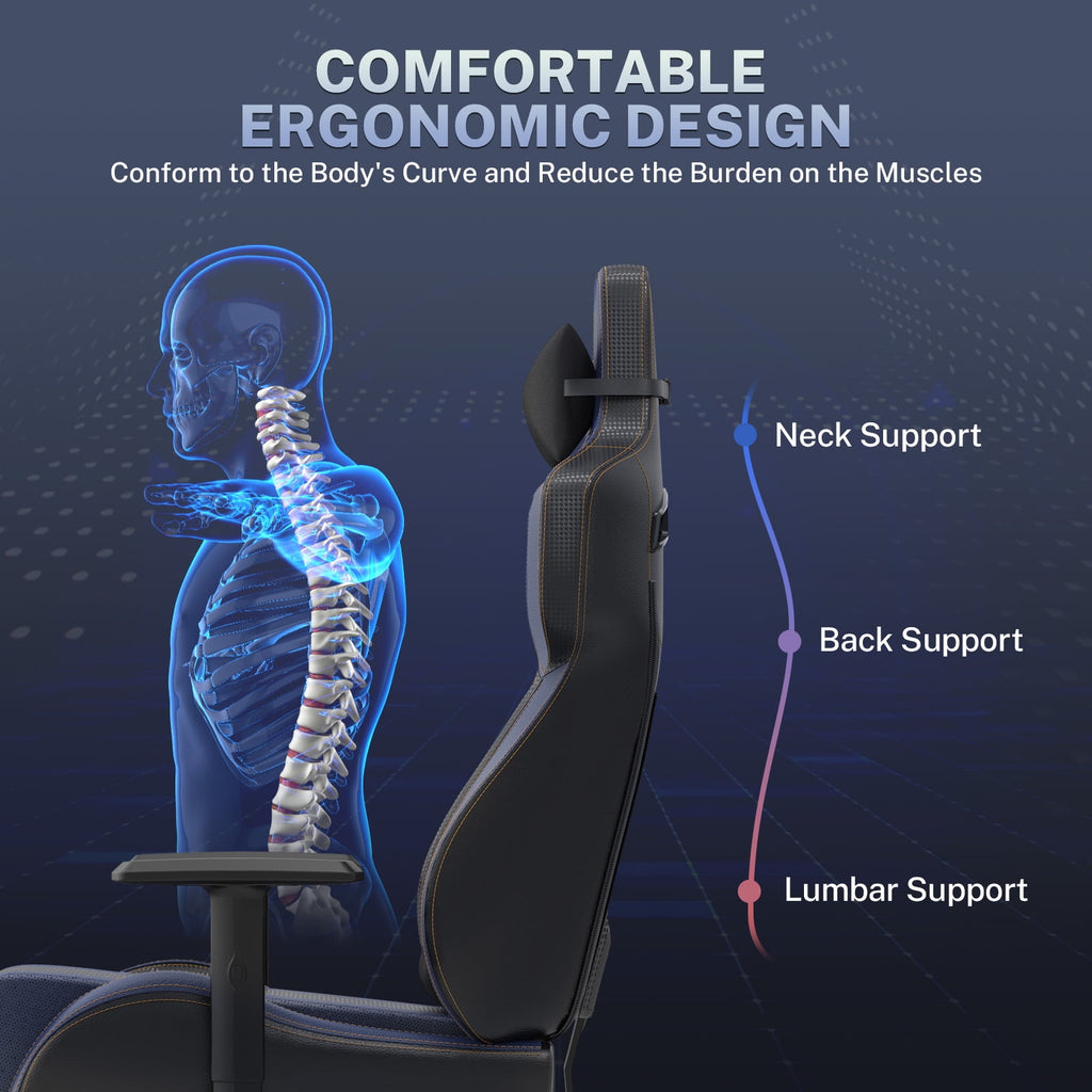 Luxvie Gaming Chair with Footrest Ergonomic Office Chair with Massage Lumbar Support & Headrest High Back Computer Game Chair for Adults and Kids, Blue