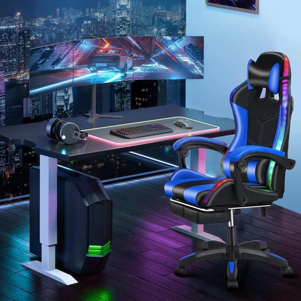 bestolf Gaming Chair with Footrest and RGB LED Lights,3 in 1, Massage Leather Game Chair for Adults, Big and Tall Video Game Chair with Headrest and Lumbar Support
