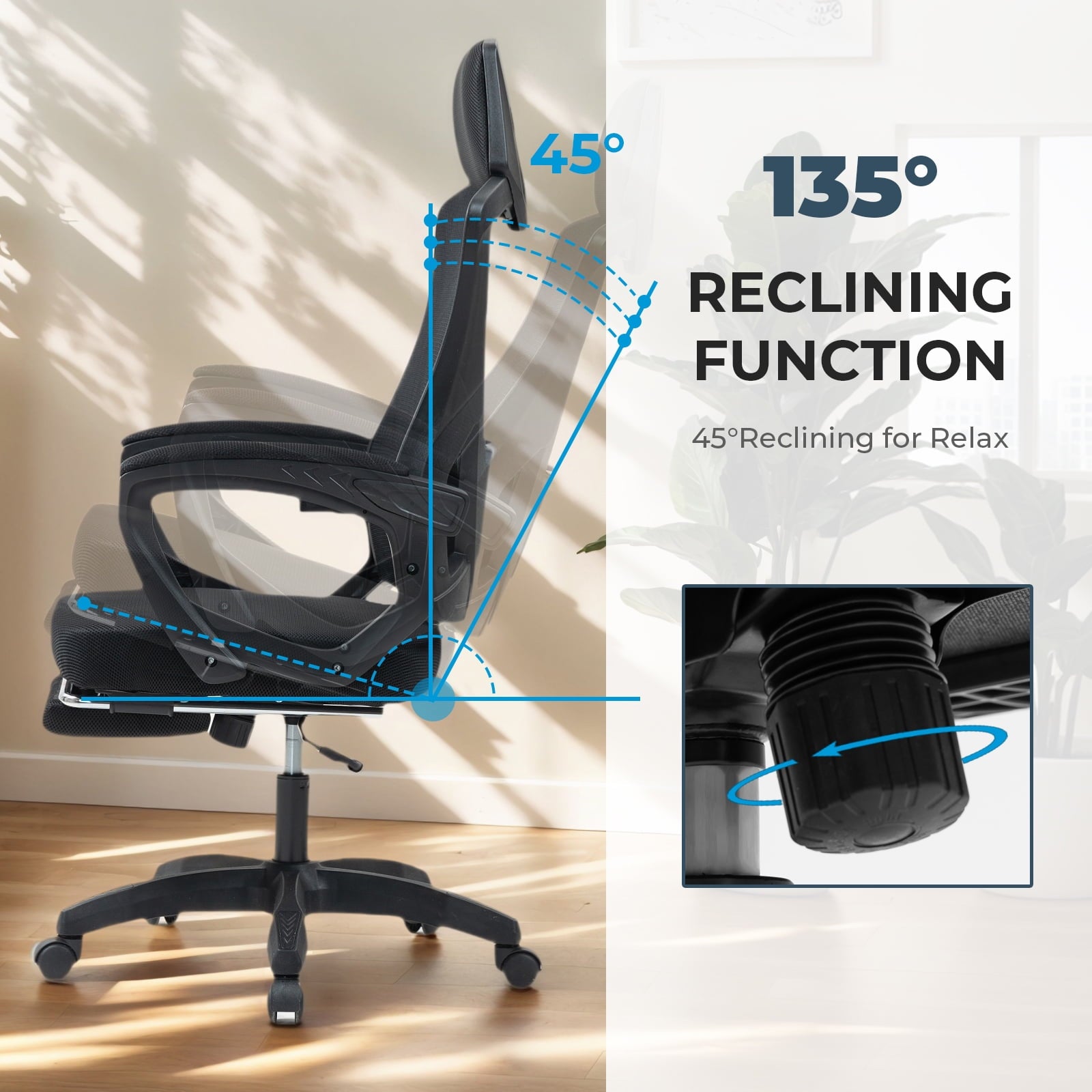 Alvantor High Back Ergonomic Office Chair, Adjustable Lumbar Support & Headrest, Black