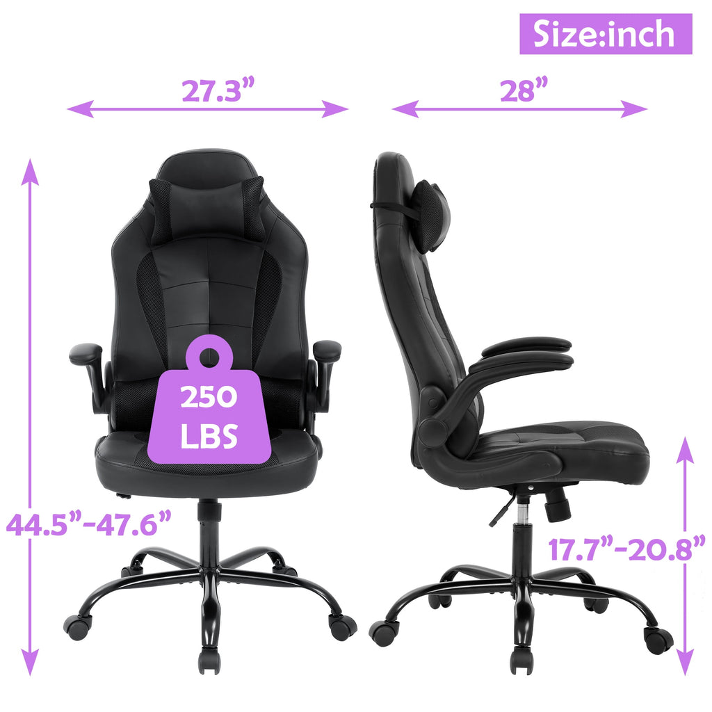 CL.HPAHKL Gaming Chair, Office Chair Video Game Chair for Adults Ergonomic PU Leather Gaming Office Chair Adjustable Armrest PC Gamer Chair (Black)