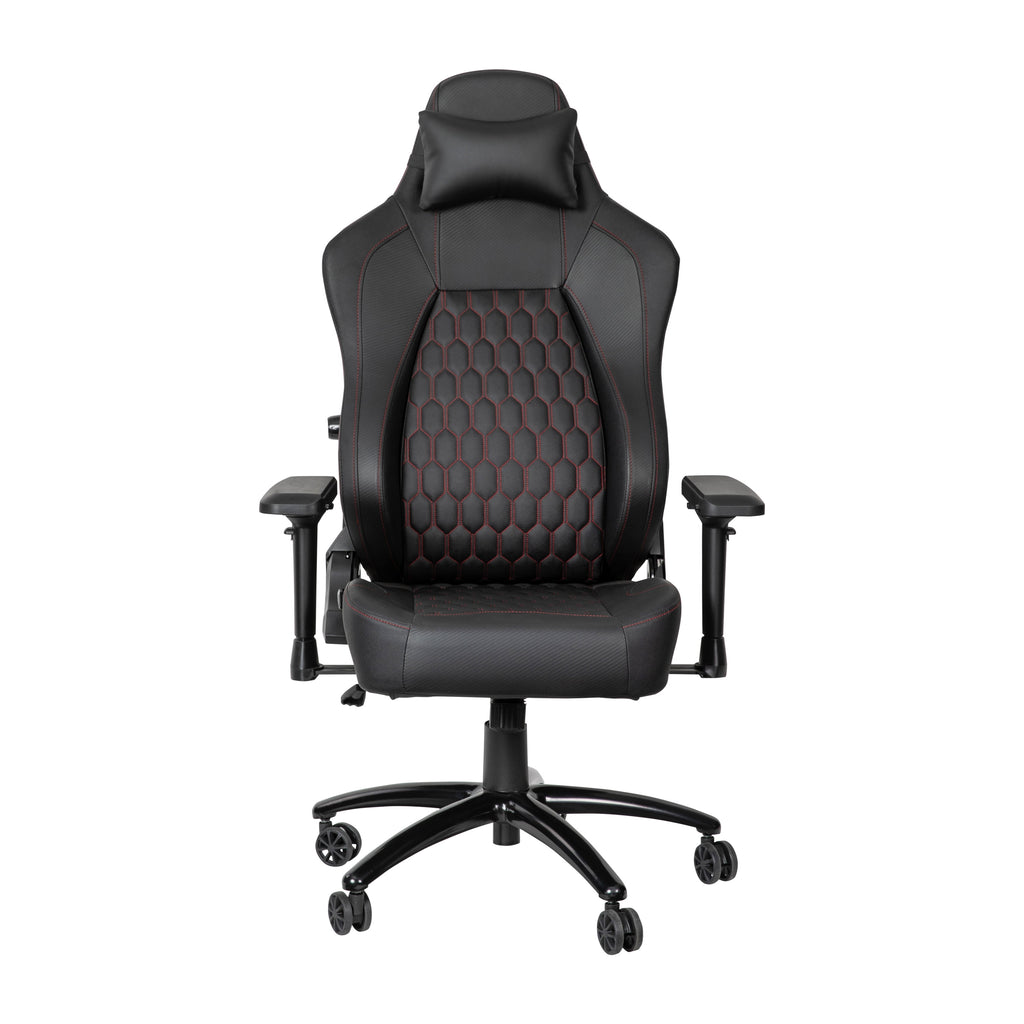 EMMA + OLIVER Gaming Chair with Adjustable Lumbar Support and Head Pillow, Black/Red