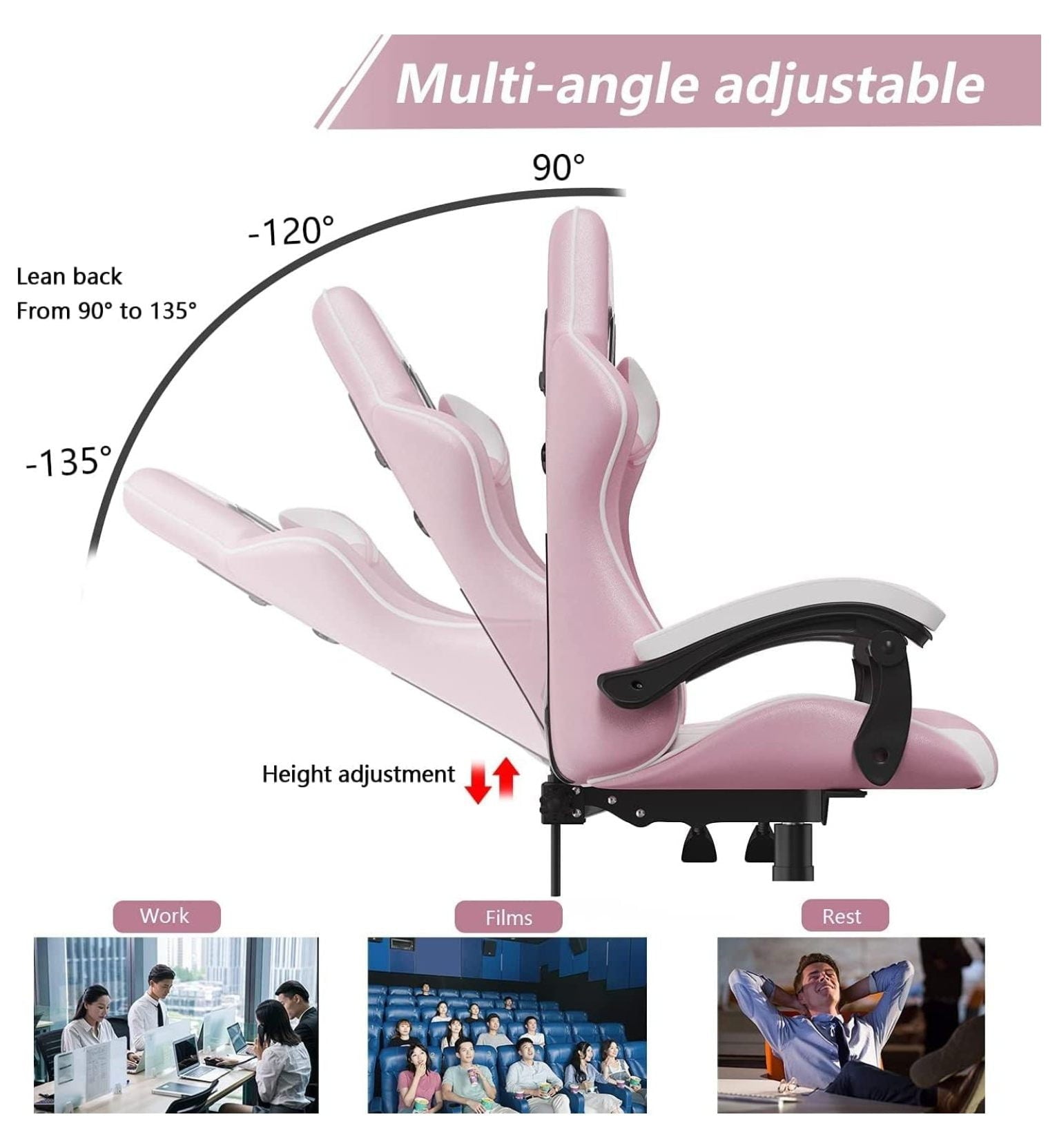 Exlonjet Gaming Chair, Reclining High Back PU Leather Office Desk Chair with Headrest and Lumbar Support, Adjustable Swivel Rolling Video Game Chairs Ergonomic Racing Computer Chair
