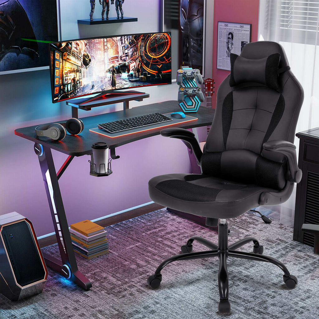 CL.HPAHKL Gaming Chair, Office Chair Video Game Chair for Adults Ergonomic PU Leather Gaming Office Chair Adjustable Armrest PC Gamer Chair (Black)