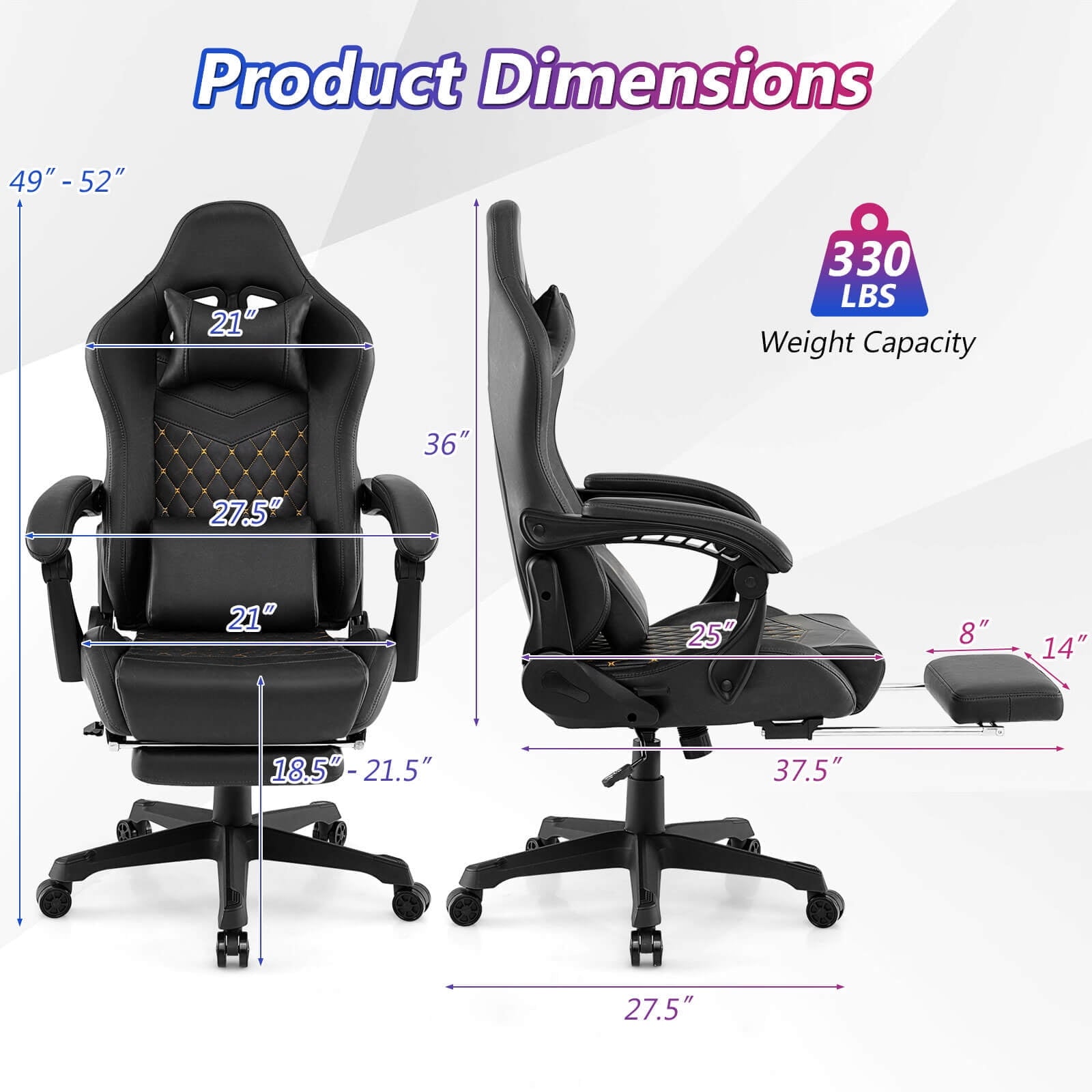 Costway Gaming Chair with Footrest Ergonomic Video Game Computer Chair with Headrest