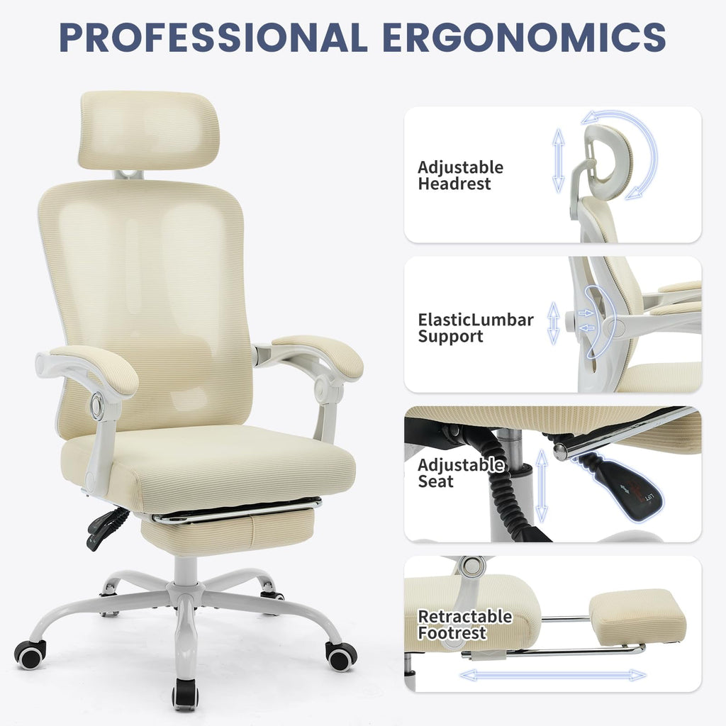 Ergonomic Office Chair,Swivel Task Chair with Adjustable Lumbar Support,Home Office Chair with Footrest,Mesh High Back Gaming Chair