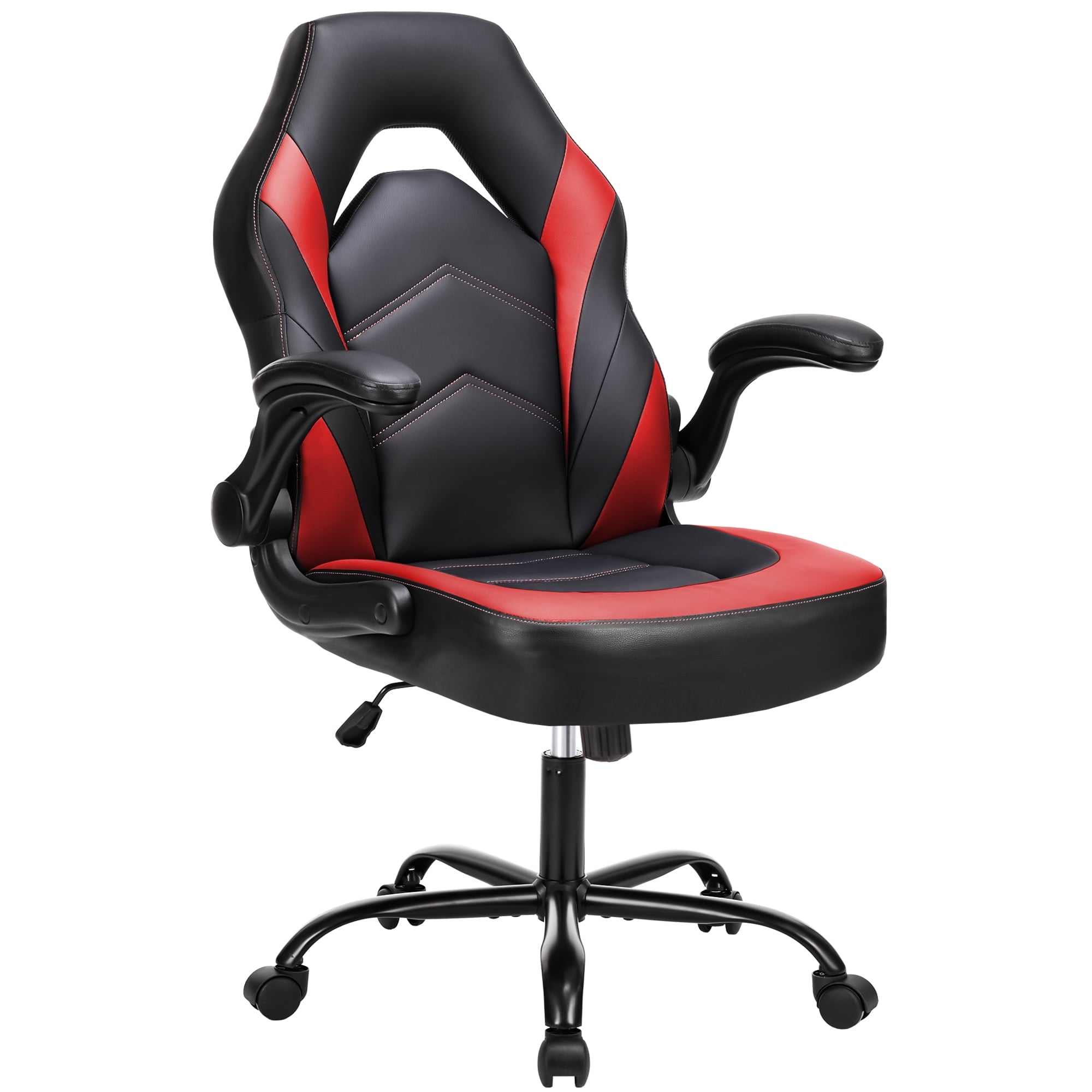 JOINSUN Gaming Chair PU Leather Office Chair Flip-up Soft Armrest Desk Chair Height Adjustable Computer Chair with Lumbar Support Swivel Chair, Black and Red