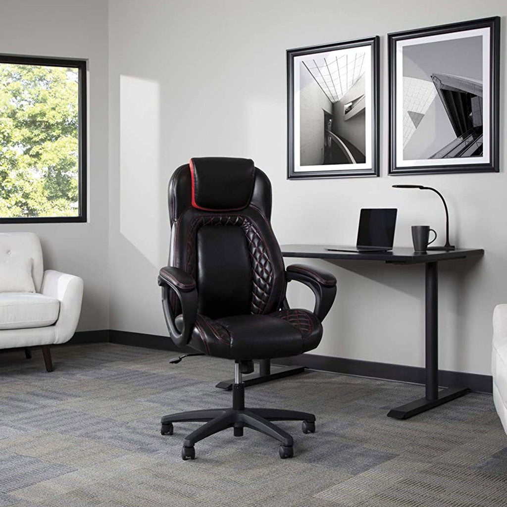 OFM ESS Racing Style SofThread Leather High Back Office Computer Chair, Red
