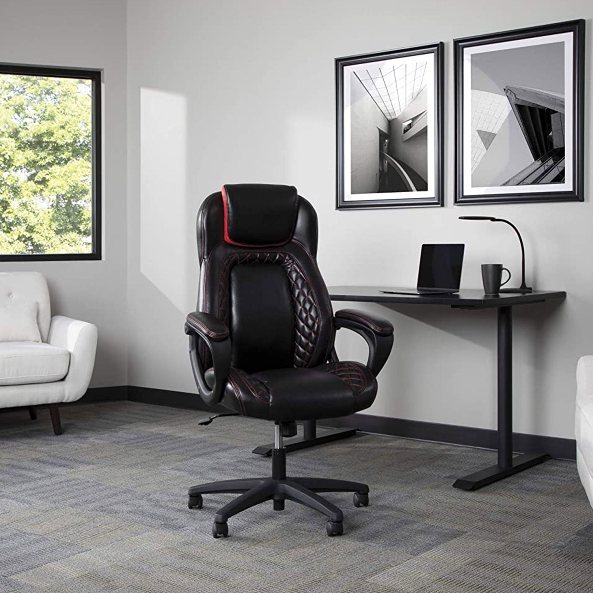 OFM ESS Racing Style SofThread Leather High Back Office Computer Chair, Red