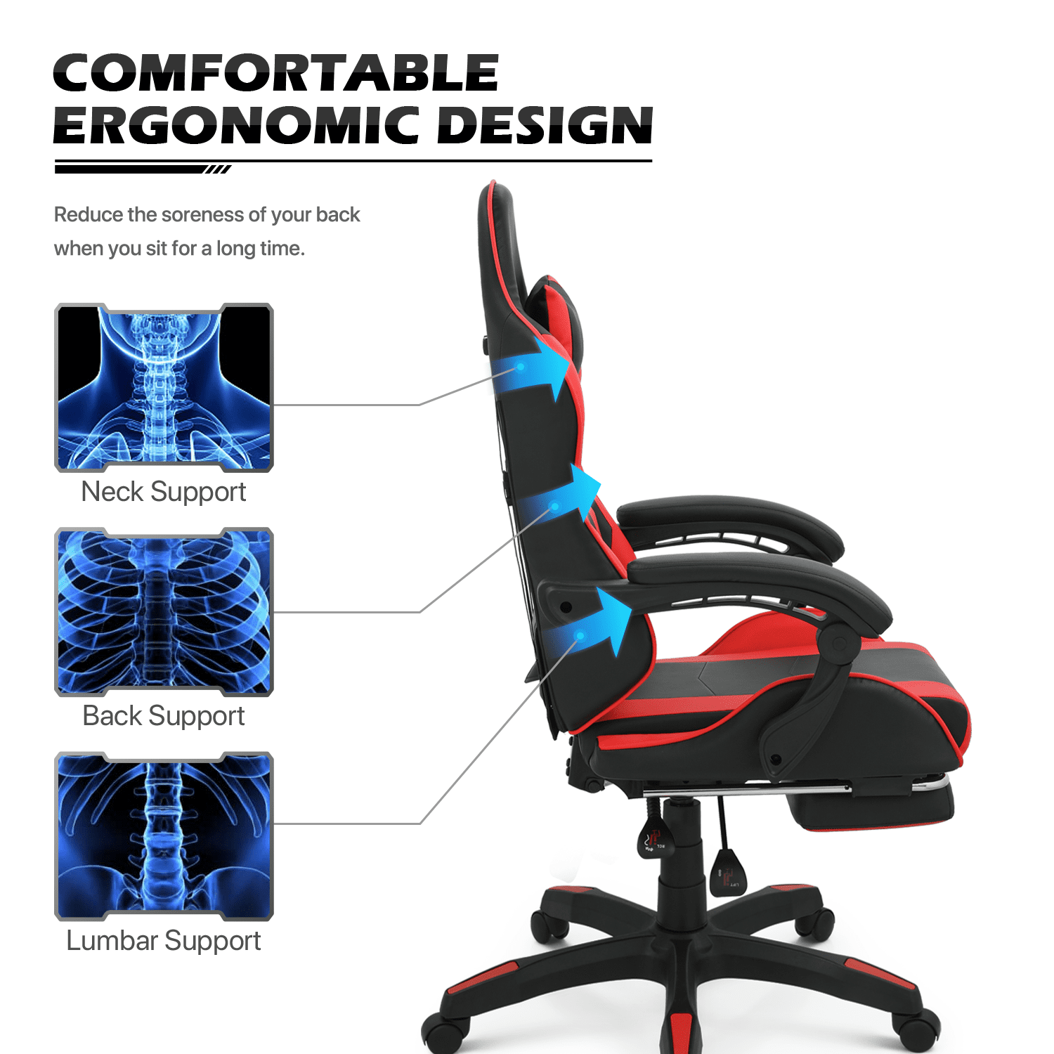MoNiBloom Gaming Office Chair, Ergonomic High Back Gaming Chair with Headrest and Lumbar Support, Ergonomic Swivel Chair , Red