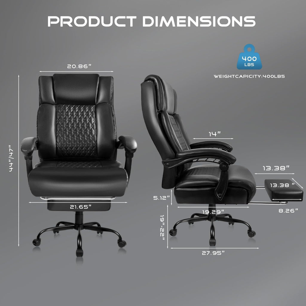 VITESSE Office Chair,Executive Heavy Duty Office Chair with Foot Rest Ergonomic High Back Computer Gaming Chairs Home Office 400lbs,Big and Tall Office Chair with Lumbar Support (Black)
